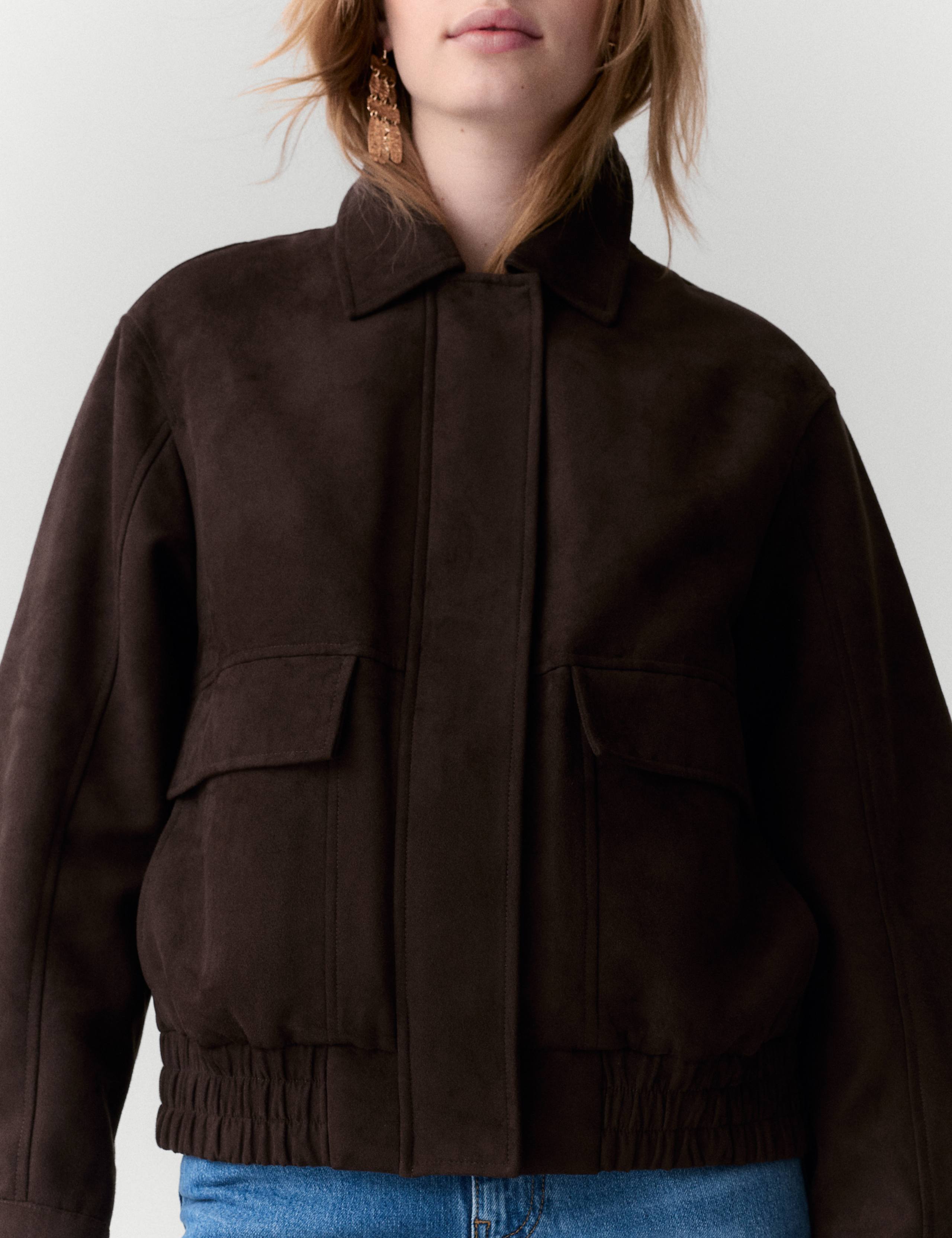 Suedette Collared Bomber Jacket