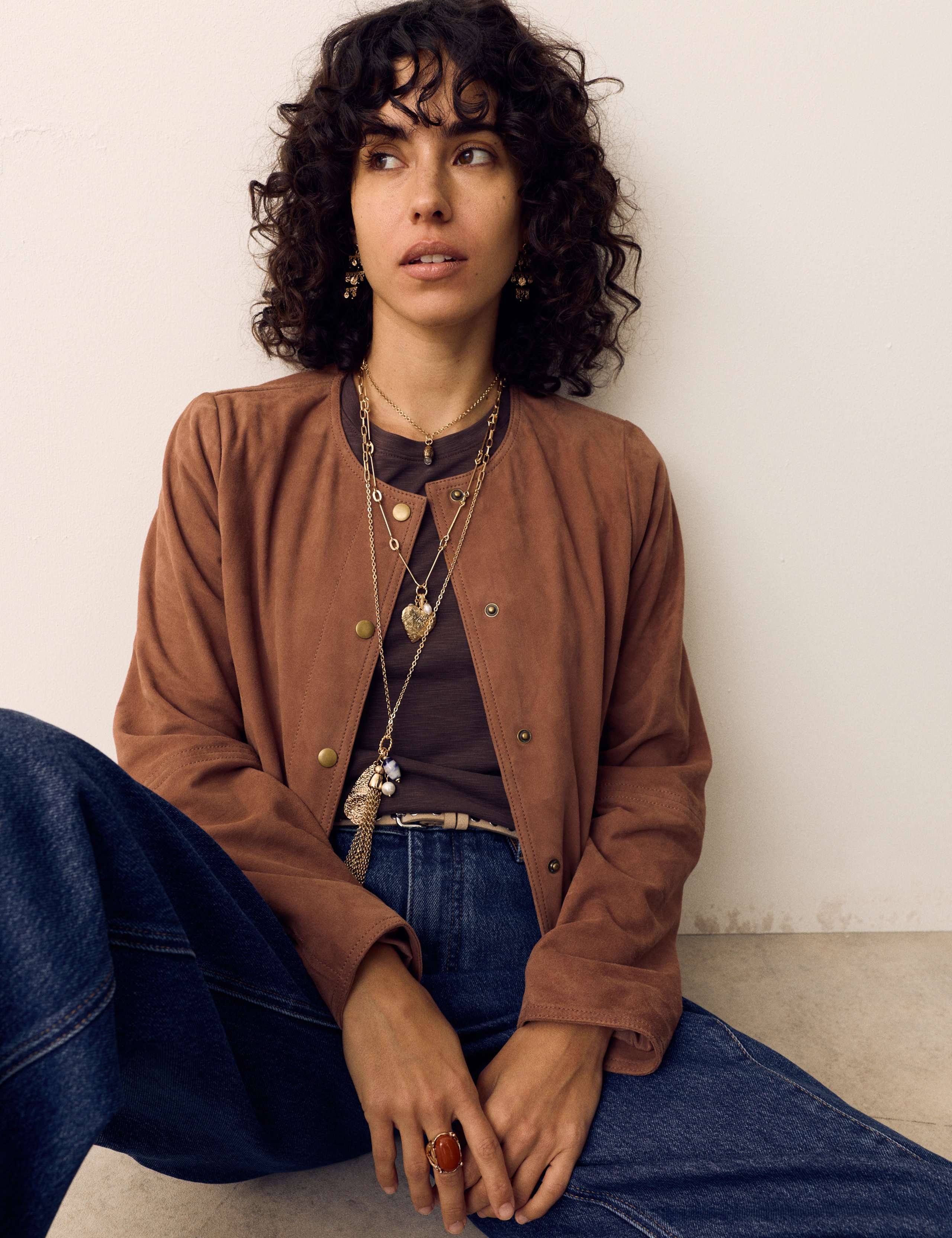 Suede Collarless Cropped Jacket