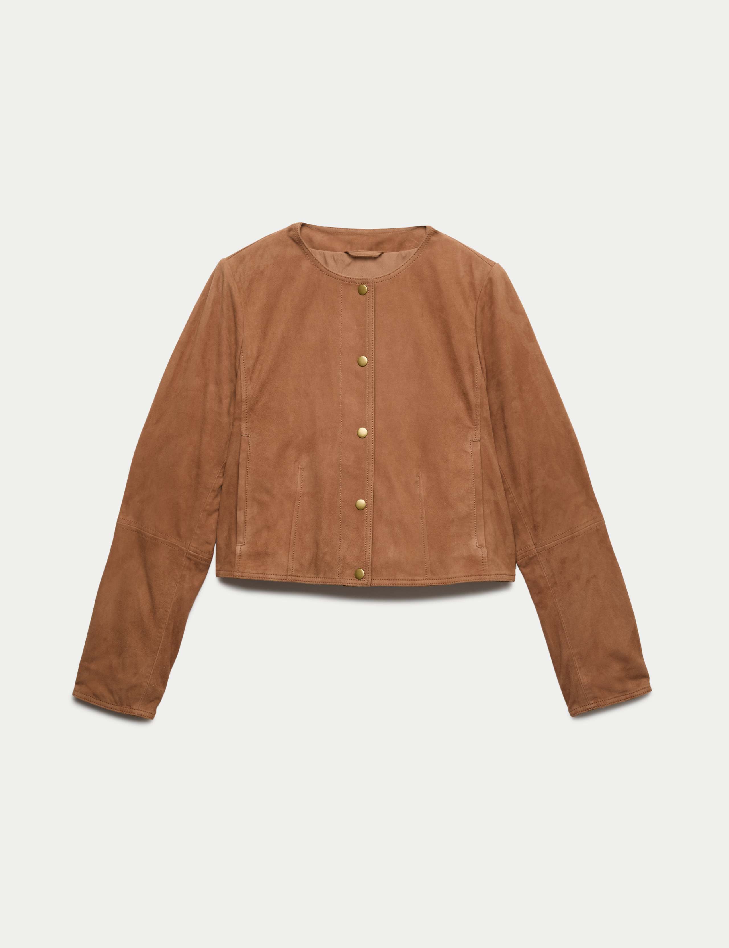 Suede Collarless Cropped Jacket