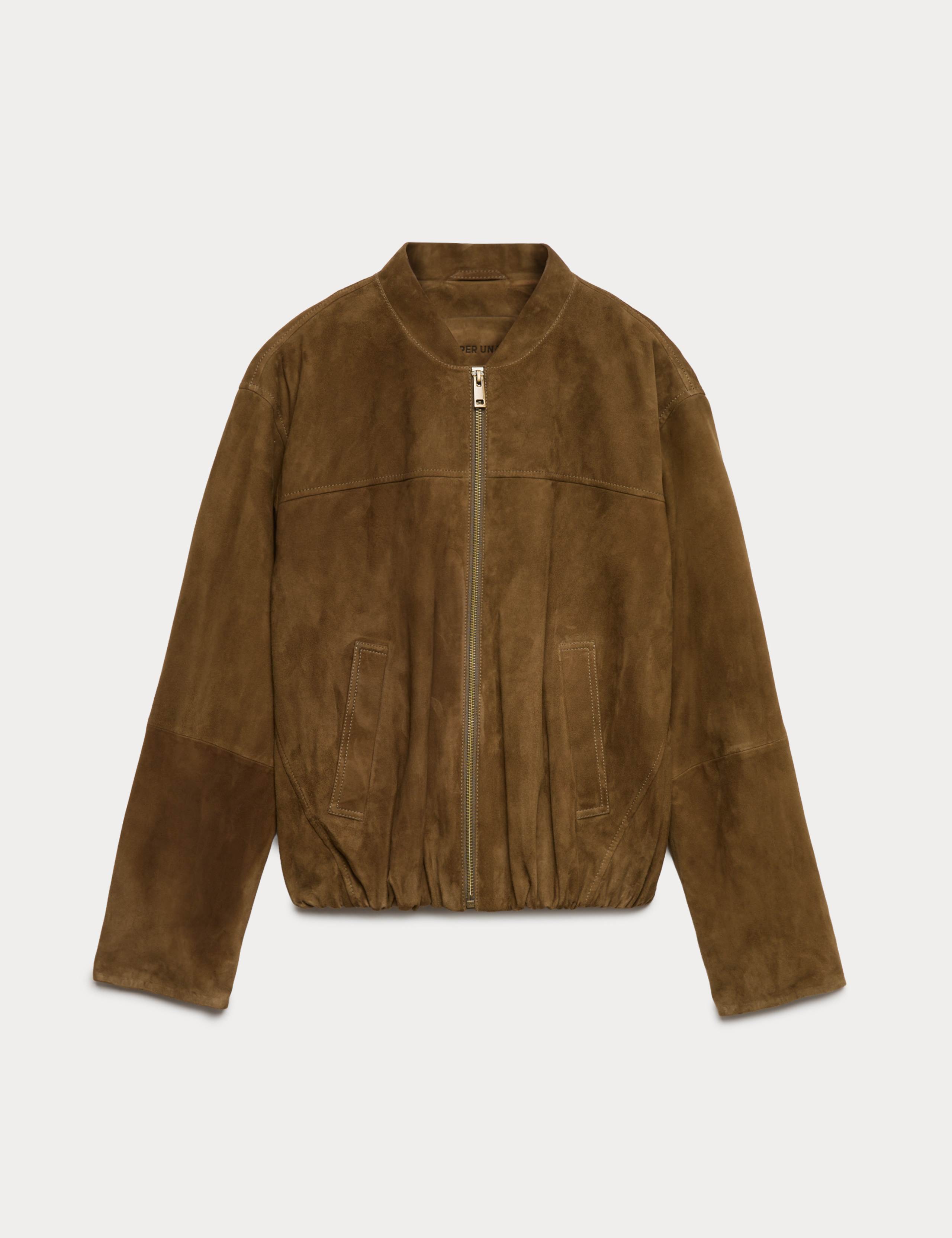 Suede Bubble Hem Relaxed Bomber Jacket