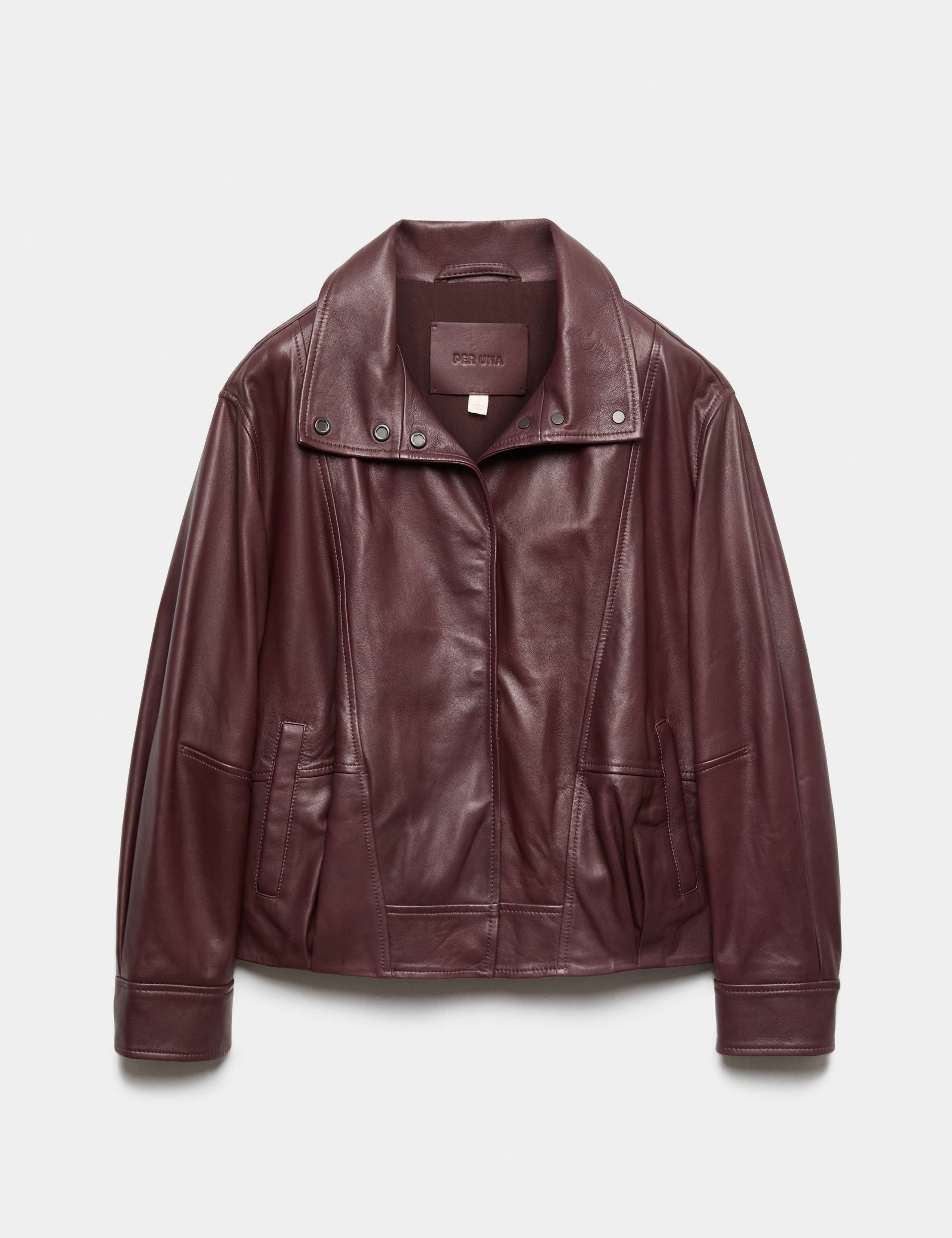Leather Funnel Neck Jacket