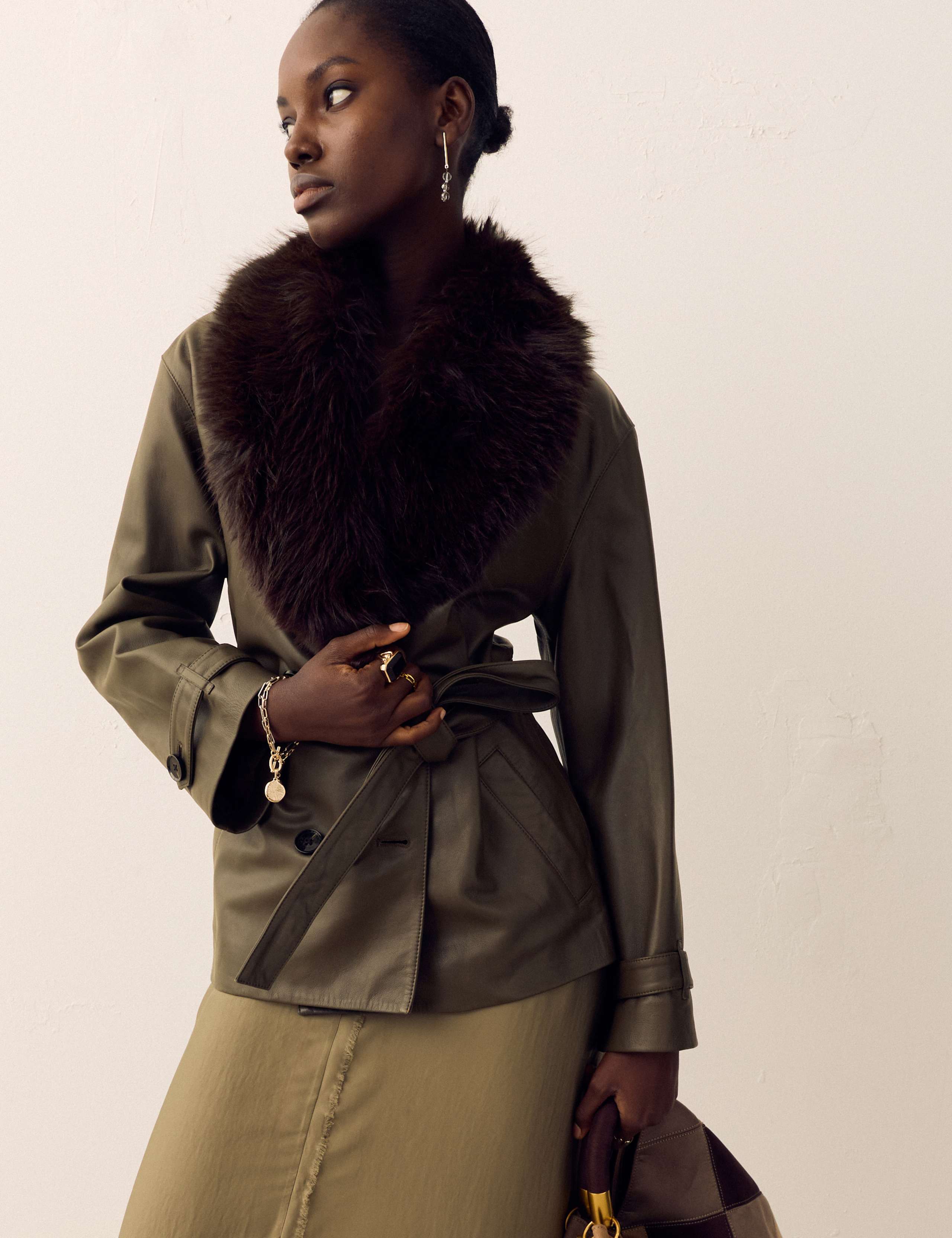 Leather Belted Trench Jacket