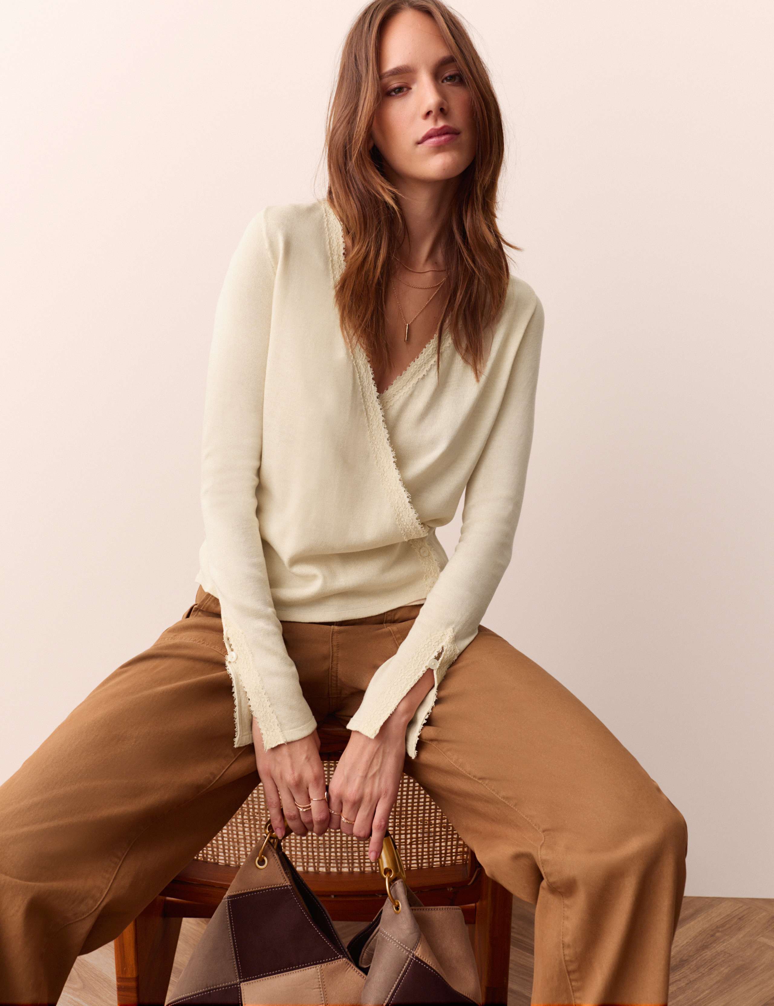 V-Neck Lace Trim Wrap Cardigan