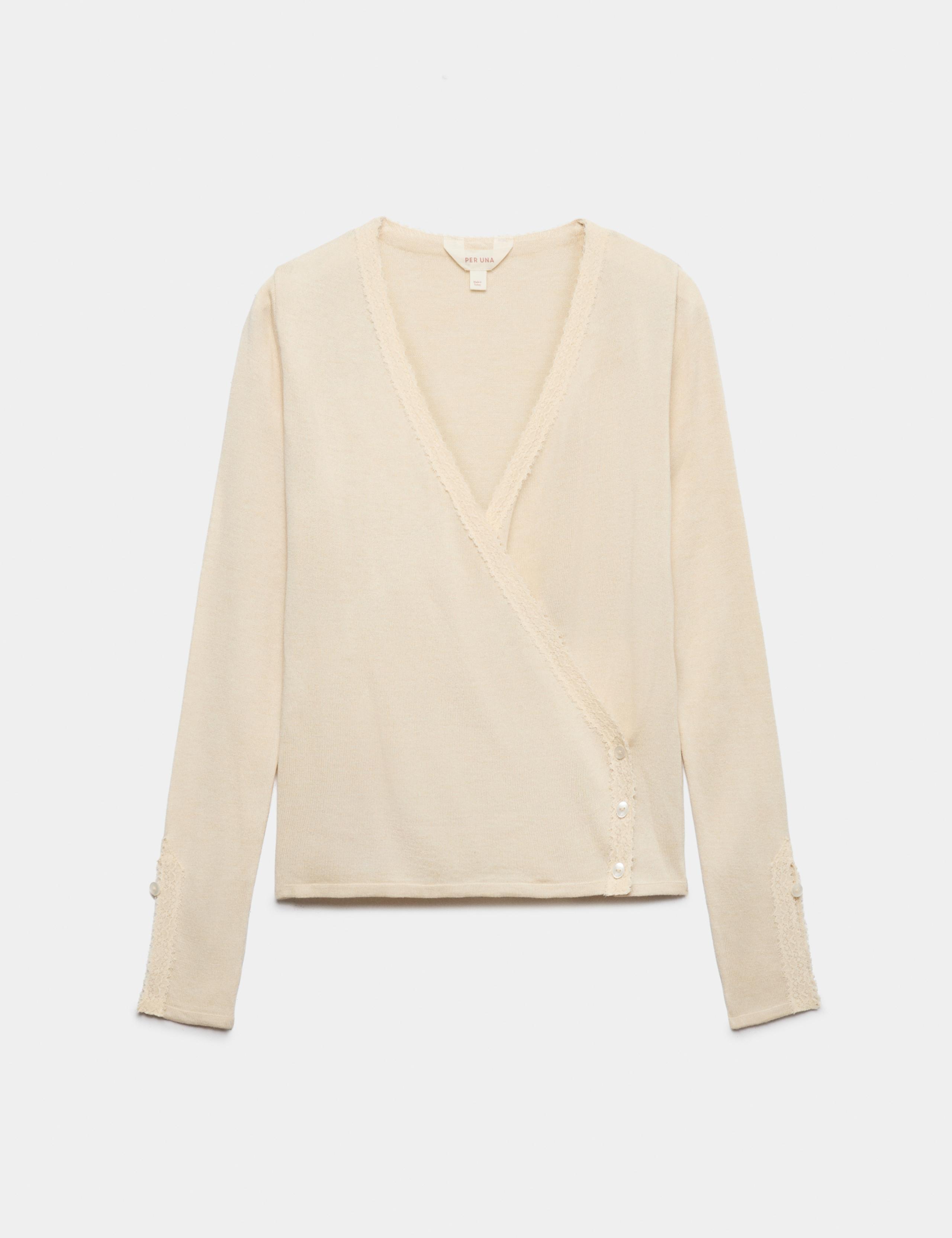 V-Neck Lace Trim Wrap Cardigan