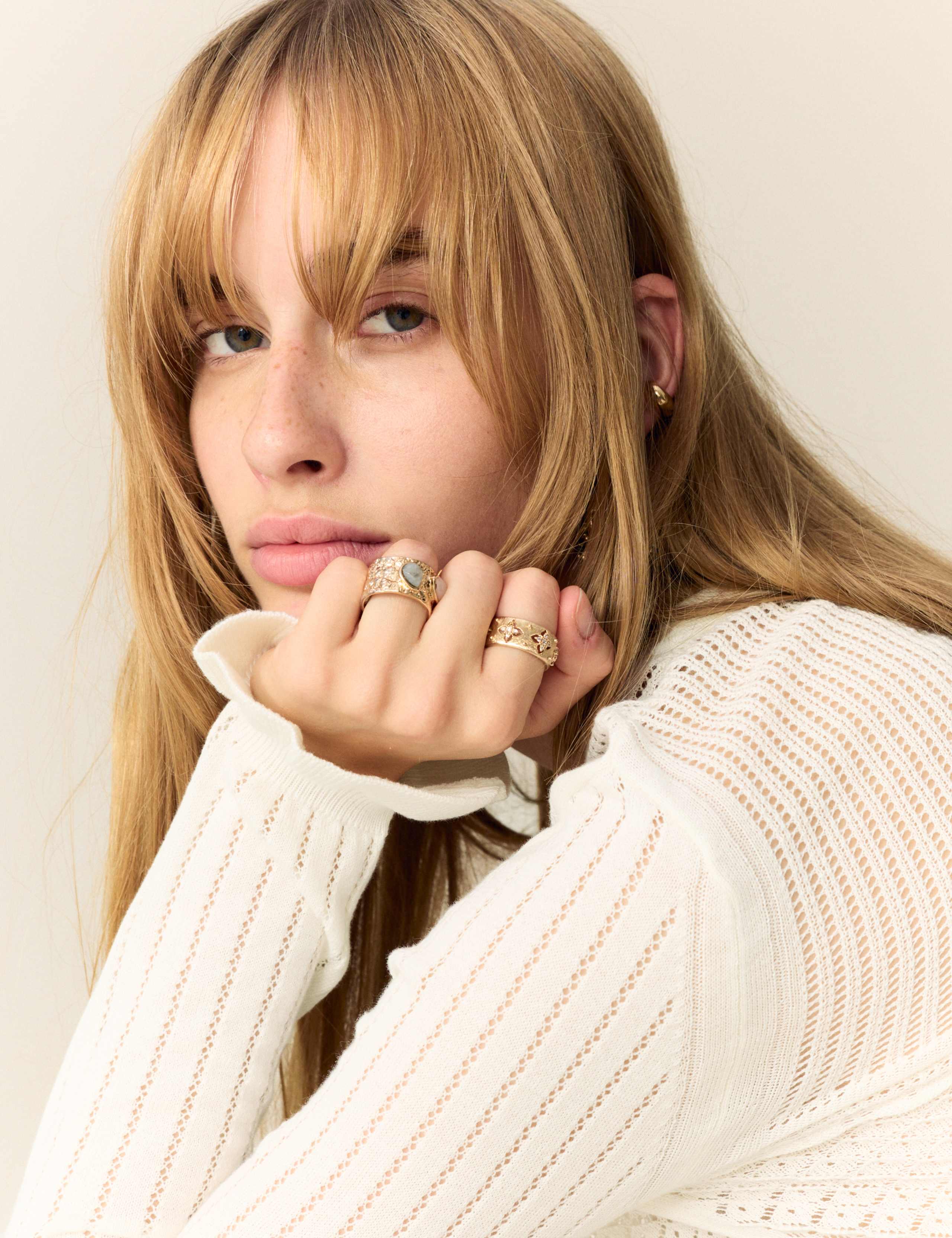 Cotton Rich Pointelle Crew Neck Jumper
