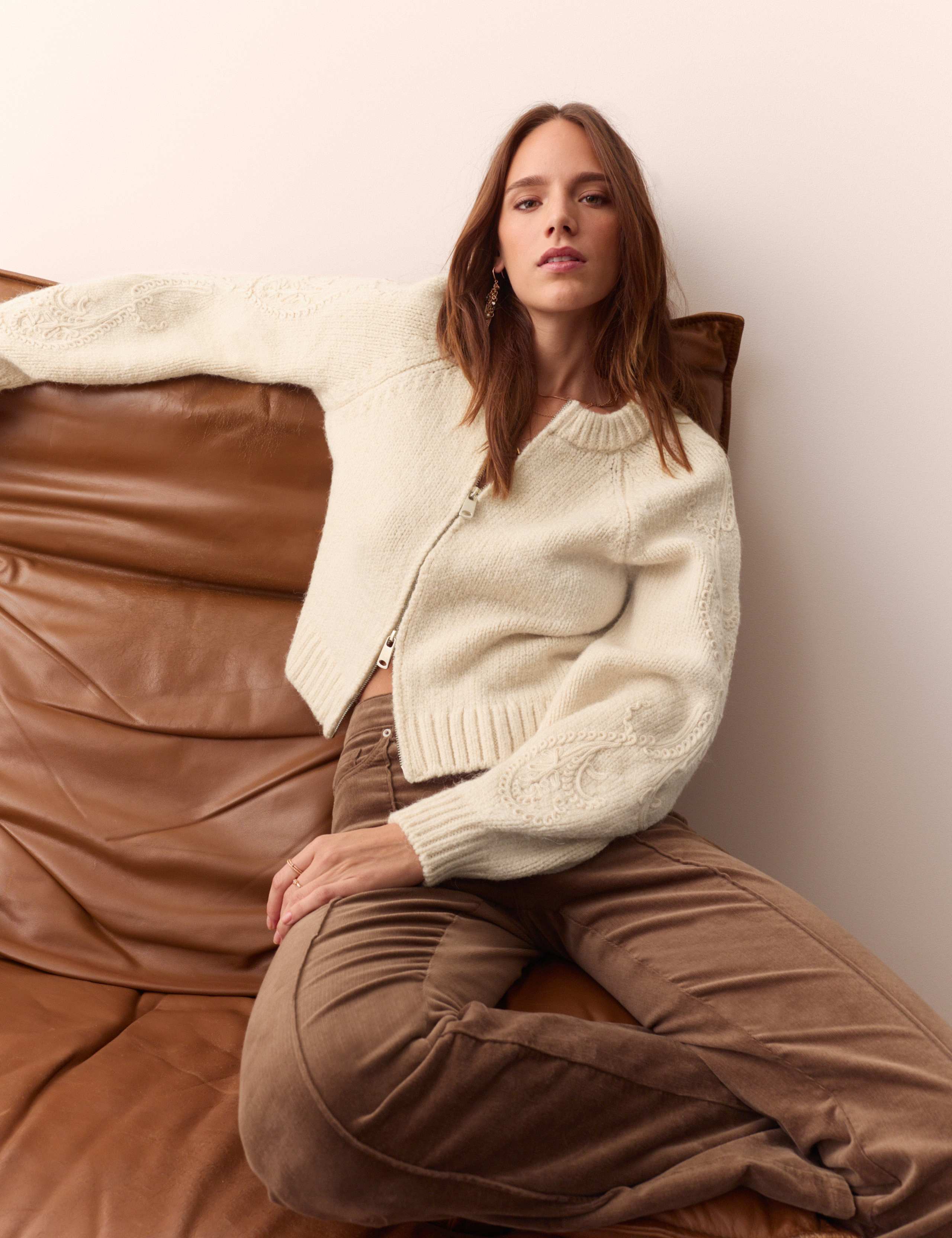 Cornelli Sleeve Textured Bomber Cardigan