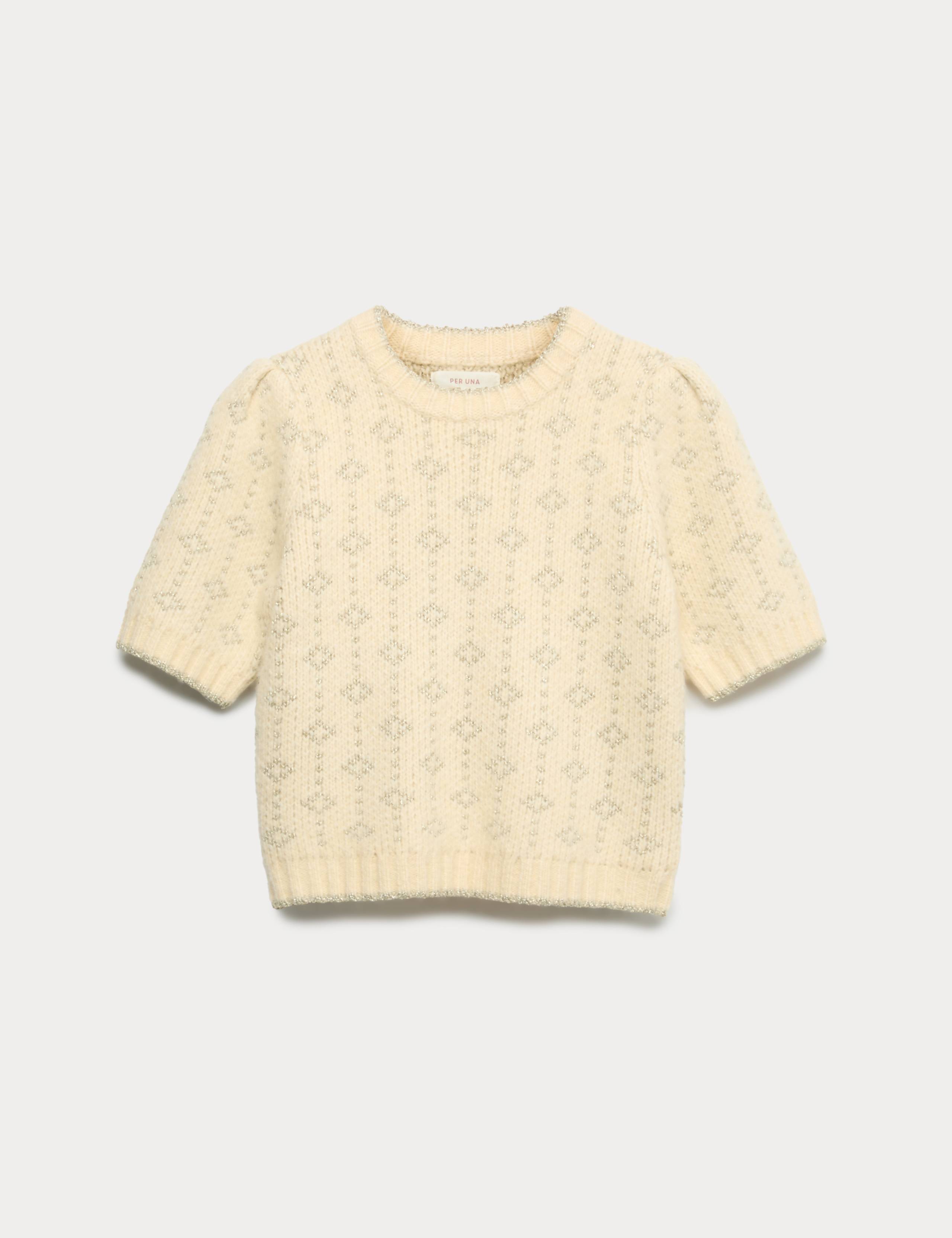 Metallic Geometric Jacquard Jumper with Wool