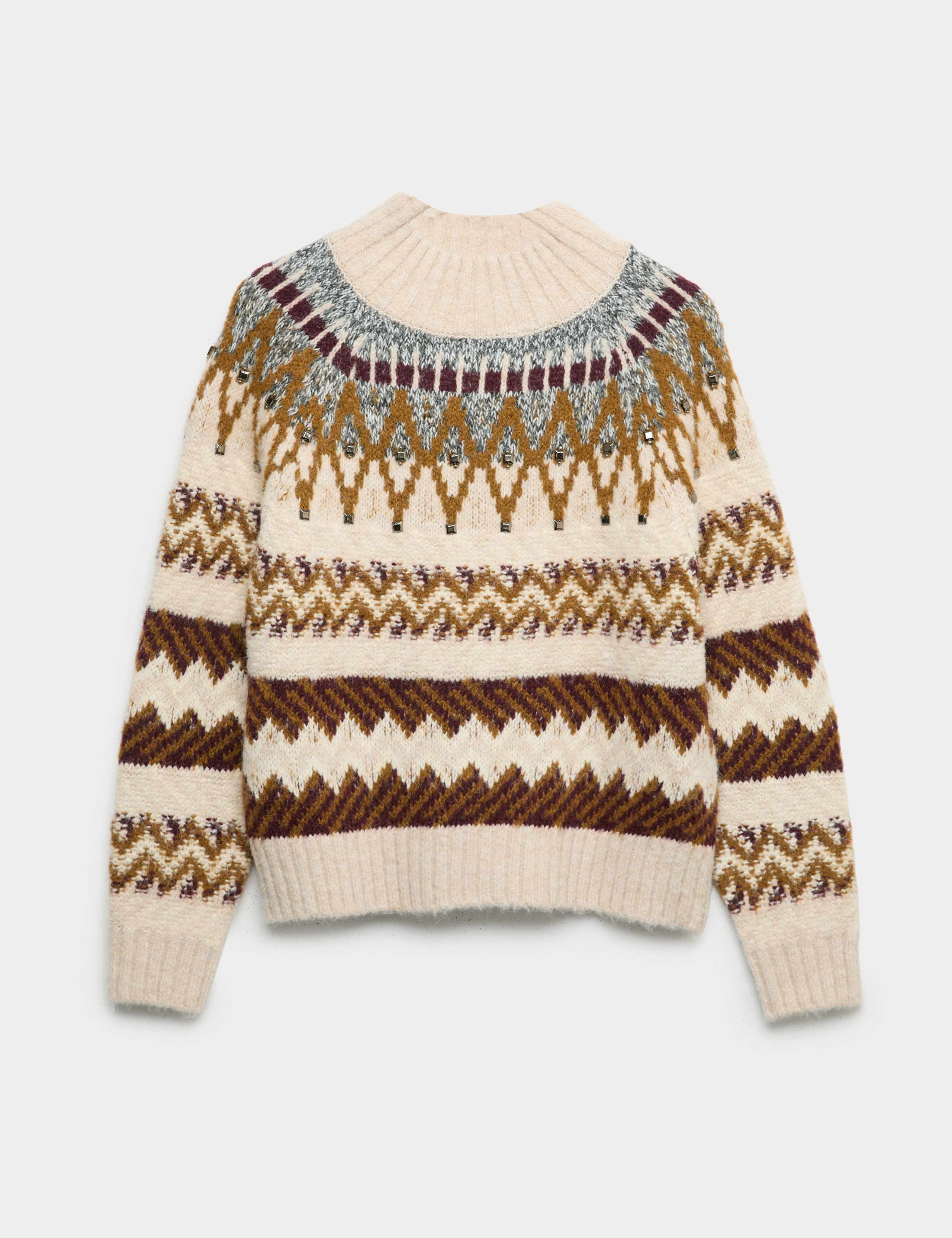 Embellished Fair Isle Jumper with Wool
