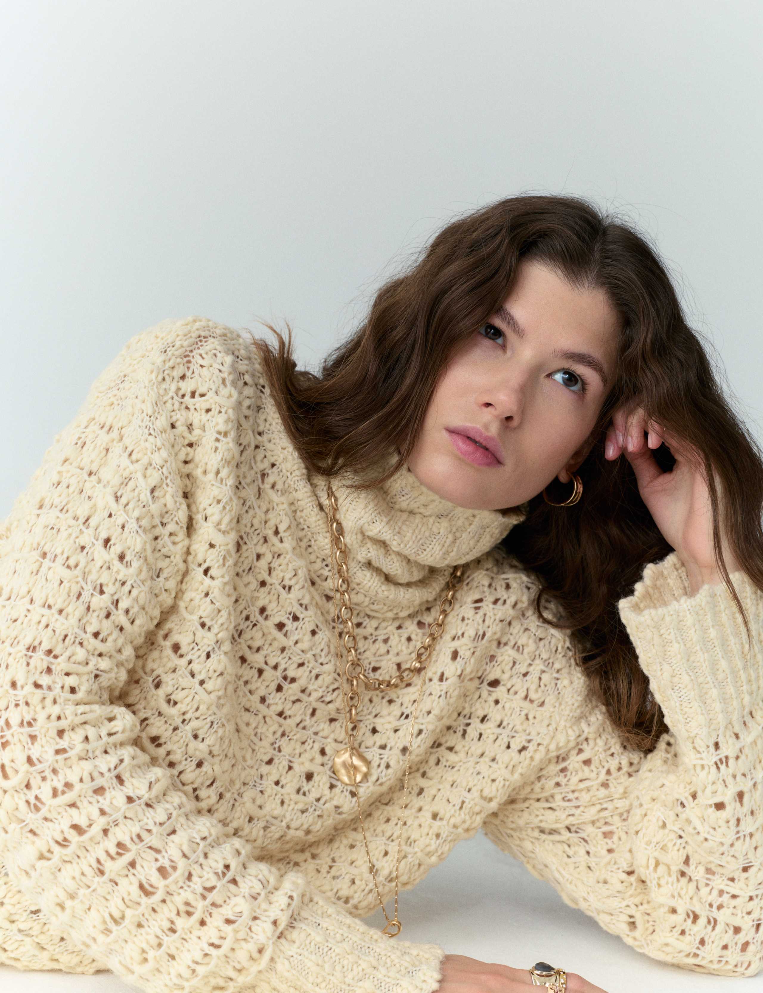Bouclé Roll Neck Jumper With Wool
