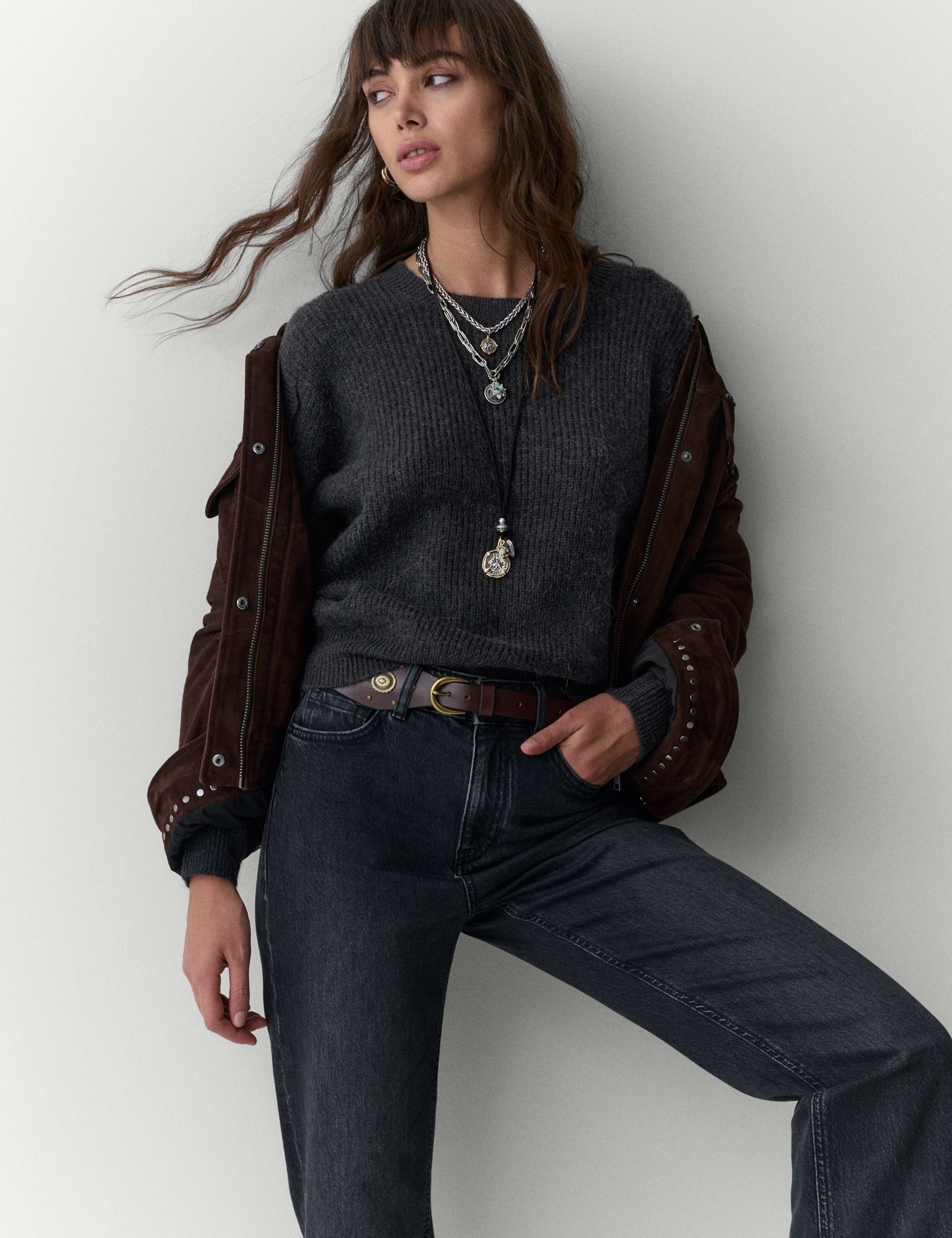 Knitted Scallop Sleeve Trim Jumper