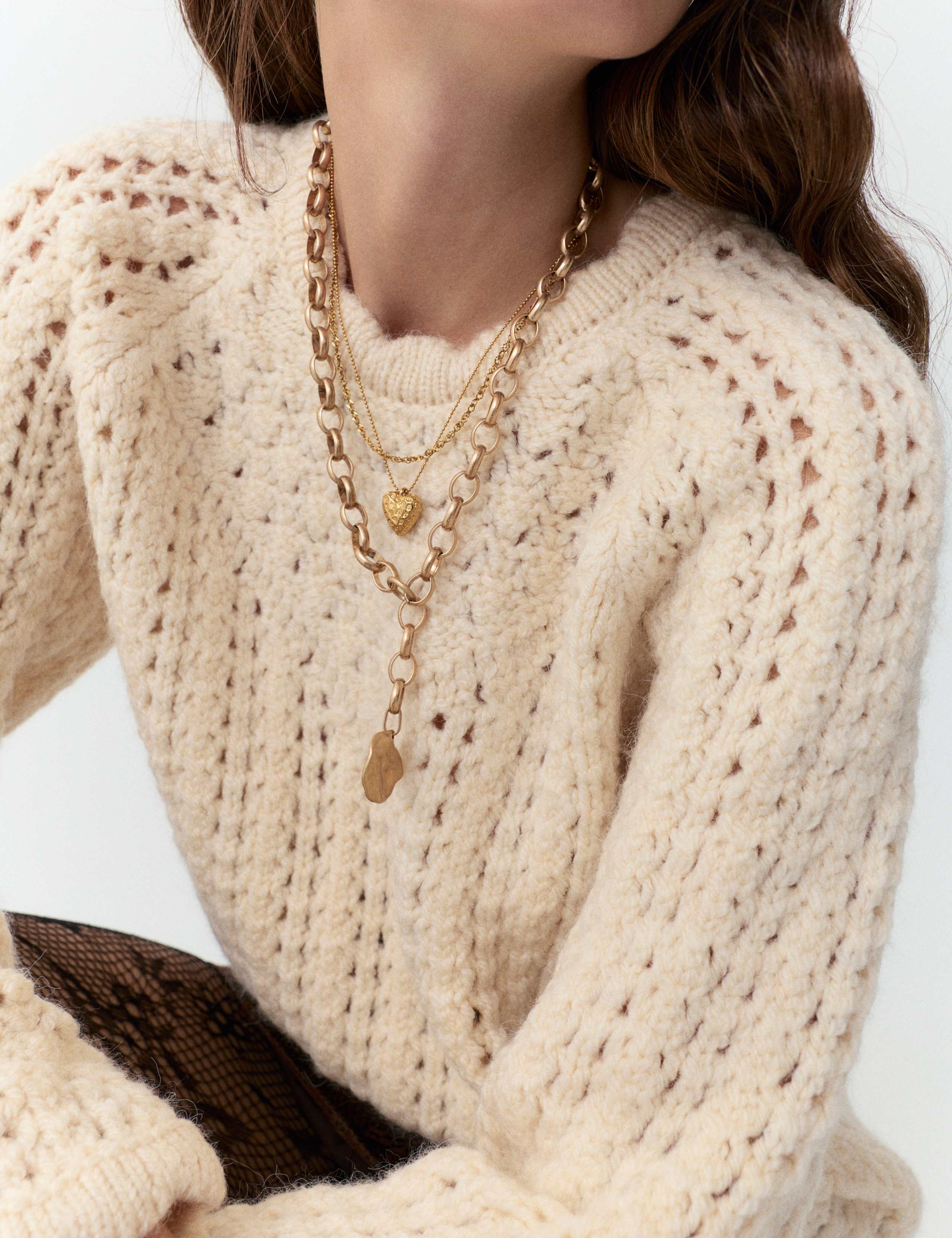 Chunky Pointelle Crew Neck Jumper with Wool