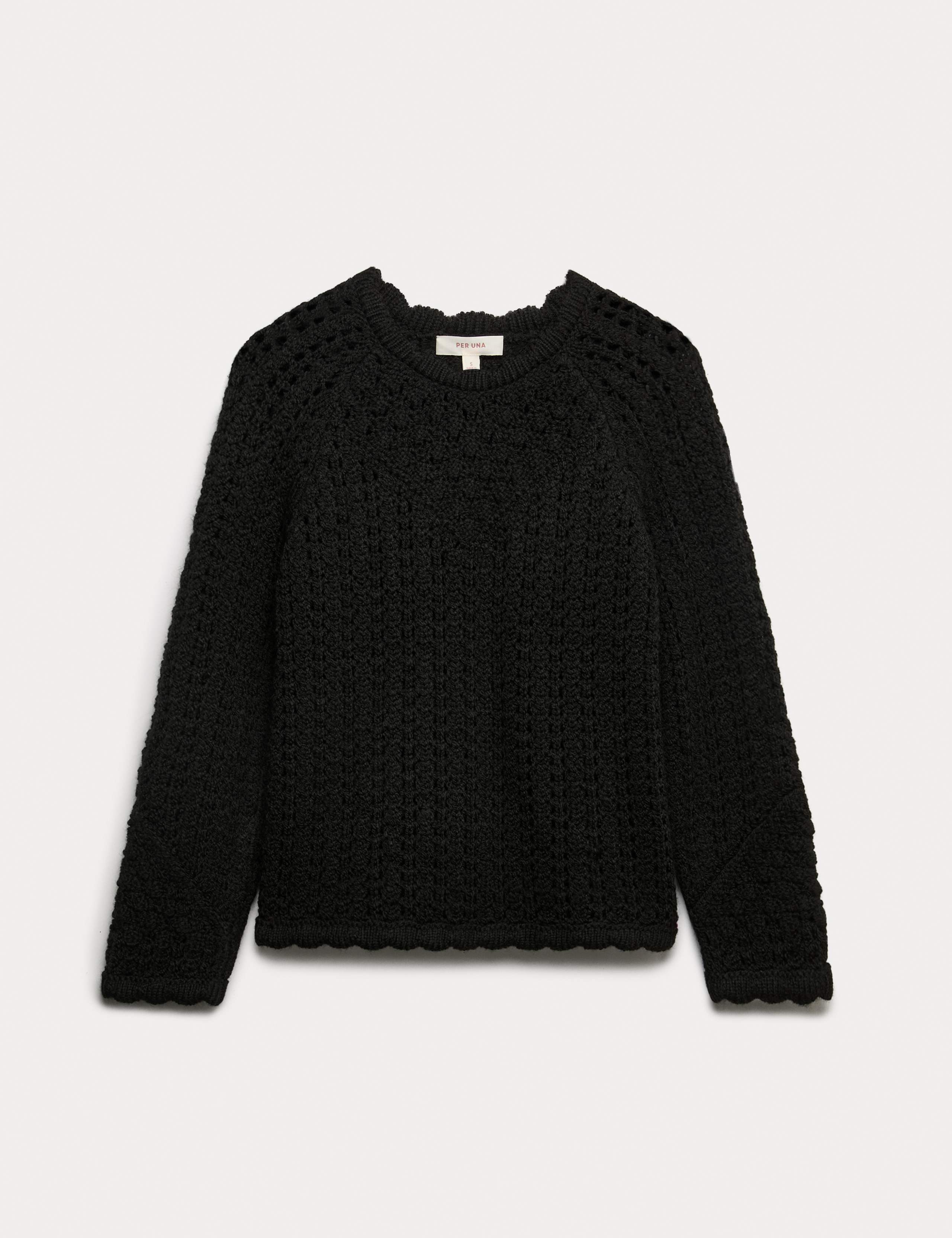 Chunky Pointelle Crew Neck Jumper with Wool