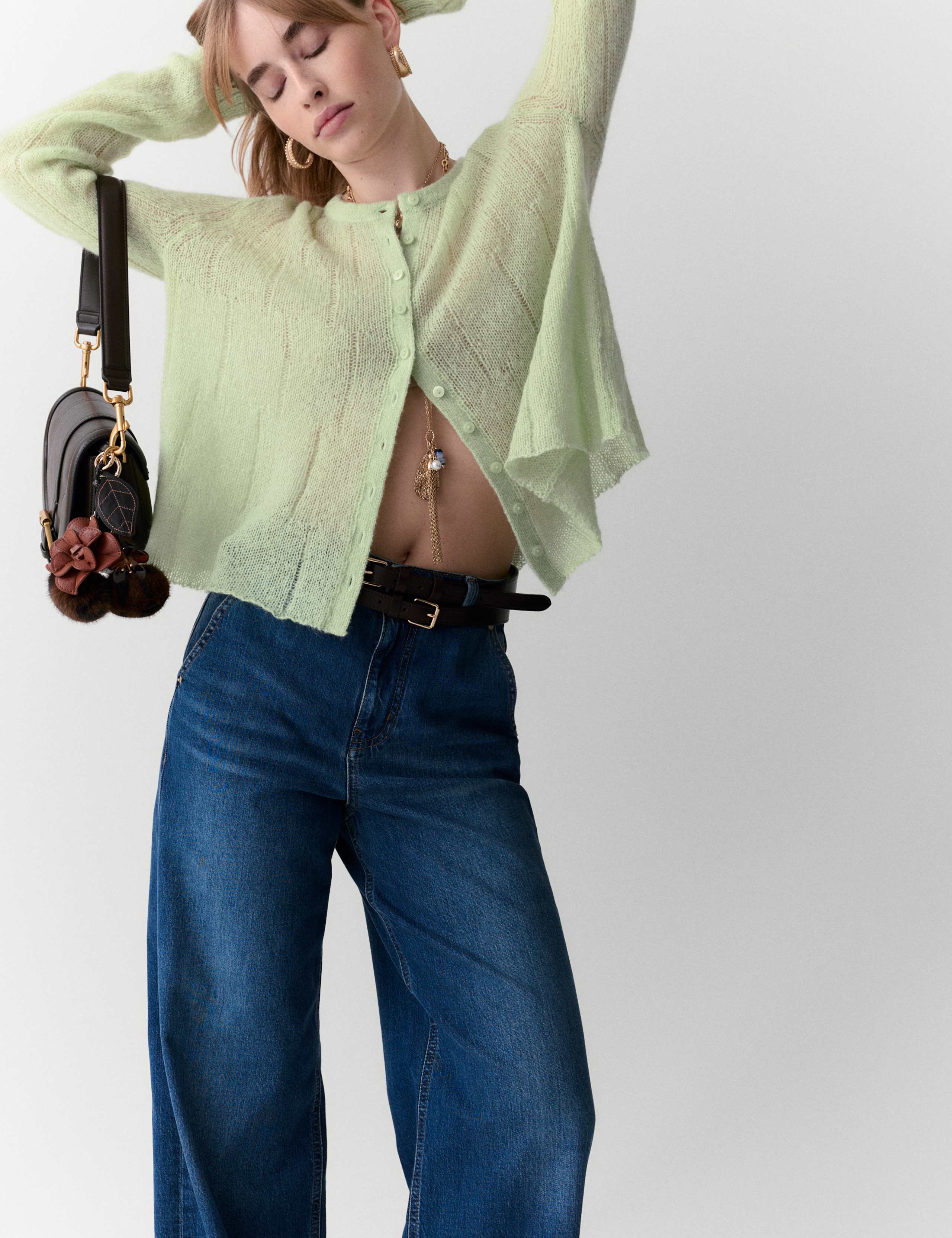 Knitted Button Front Cardigan with Mohair