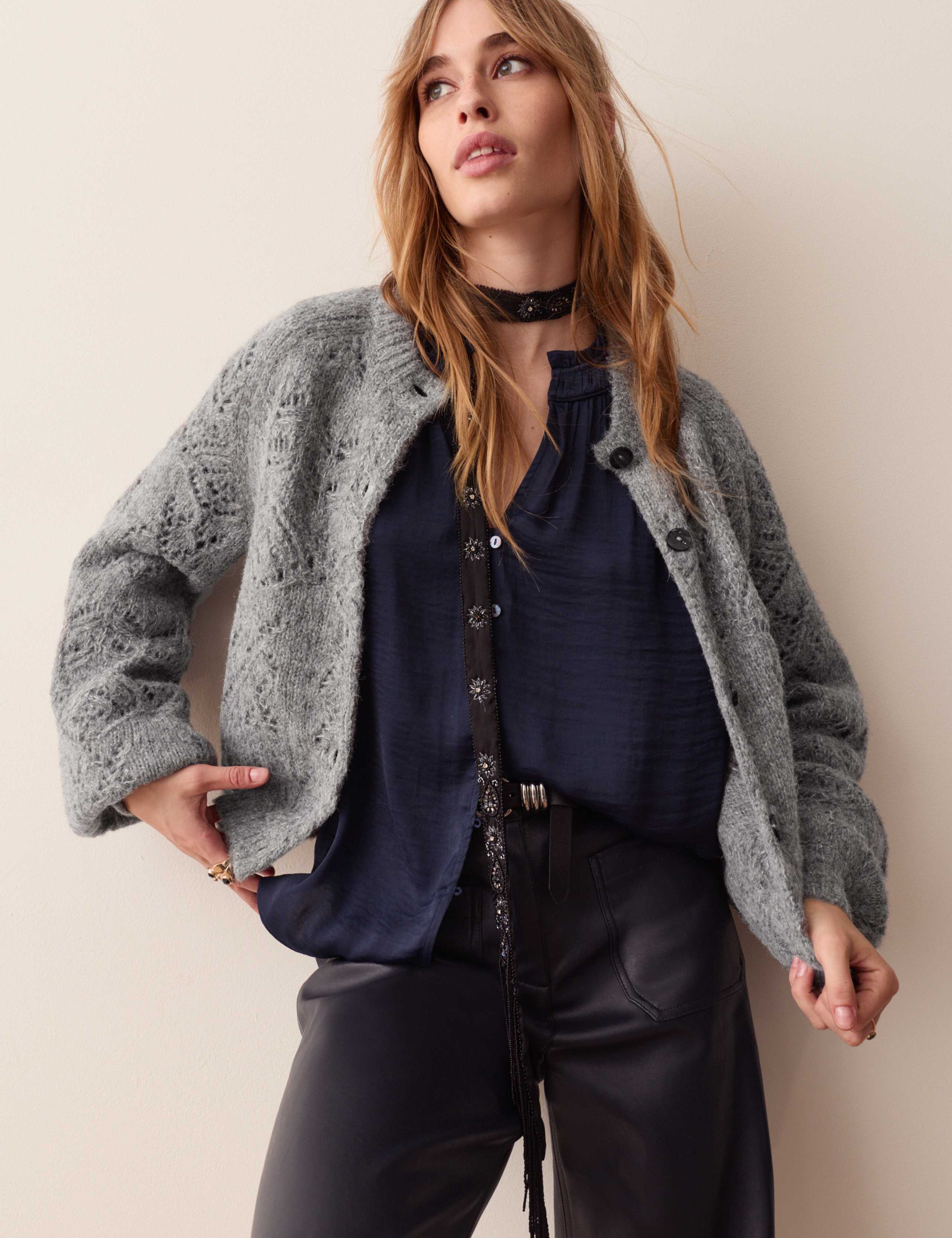 Pointelle Cardigan with Wool