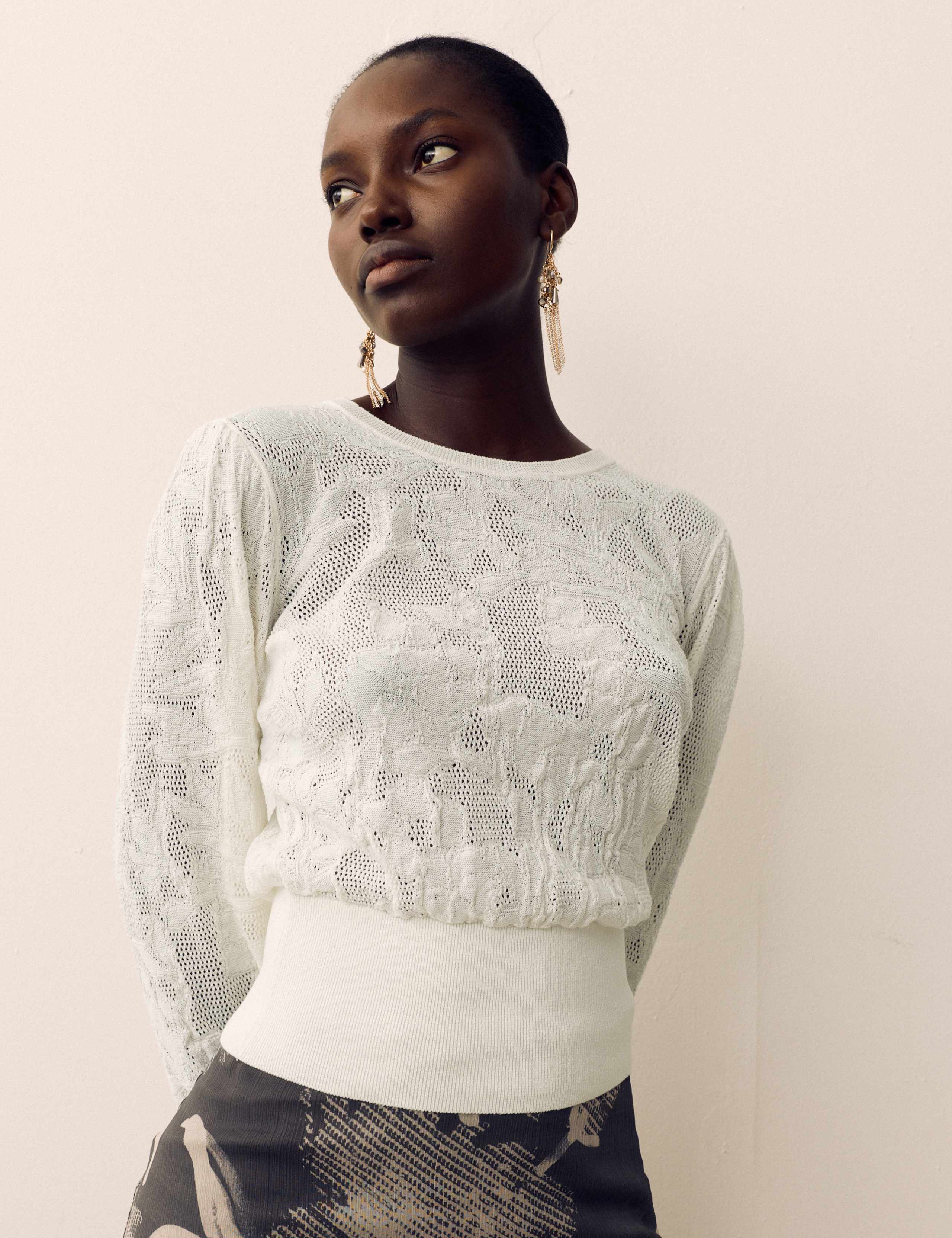 Cotton Blend Lace Knit Jumper