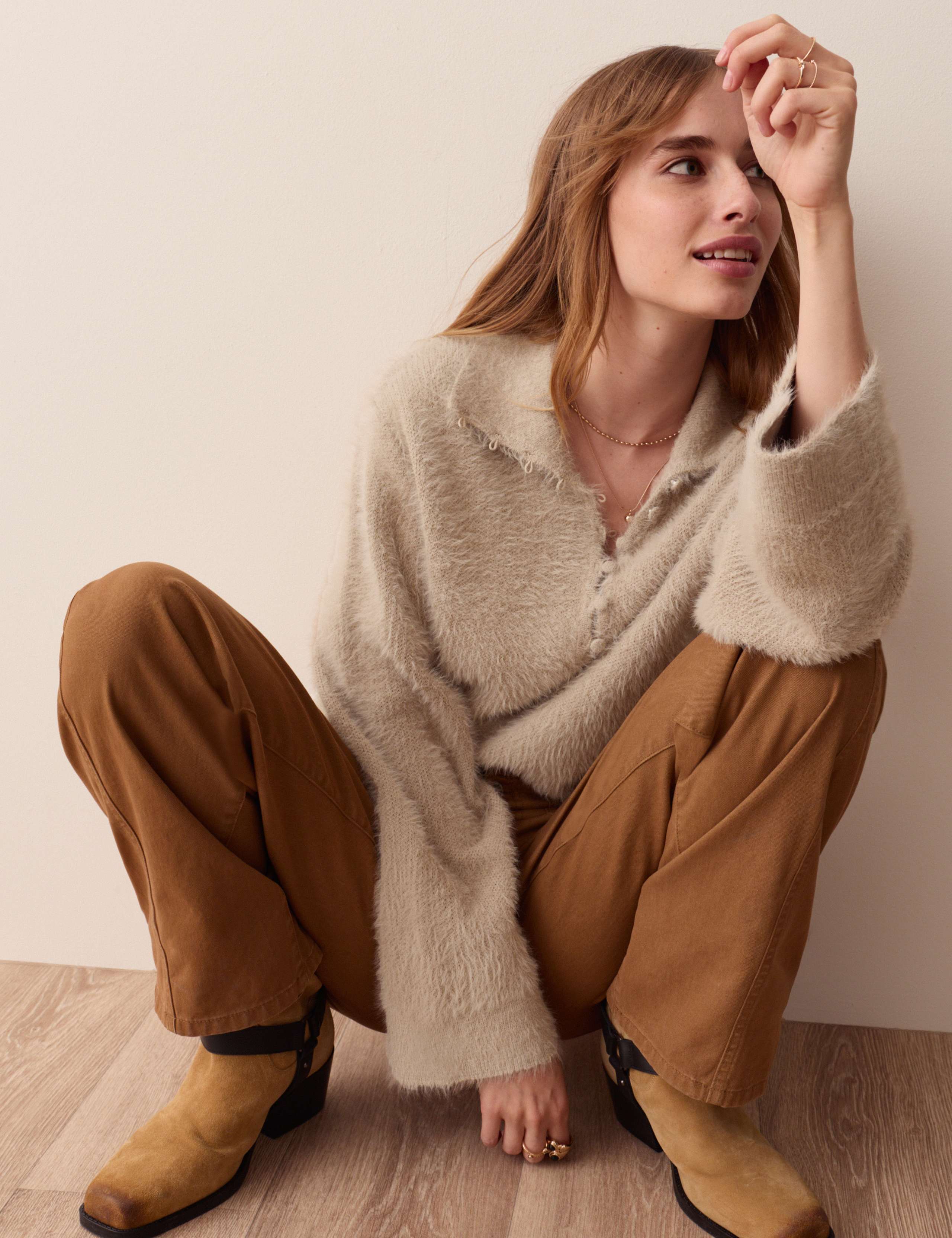 Fluffy Polo Neck Button Detail Jumper