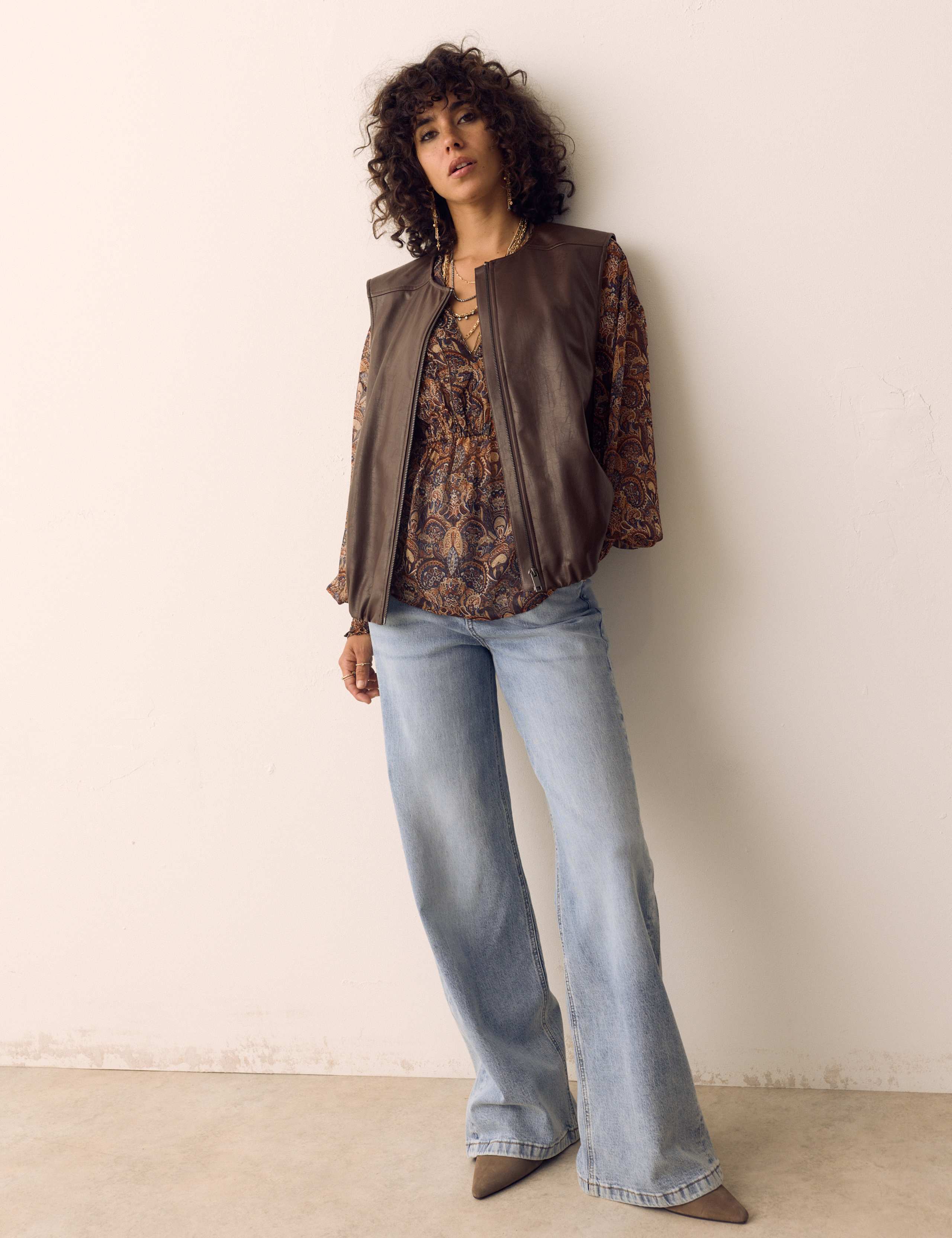 Faux Leather Bubble Hem Gilet