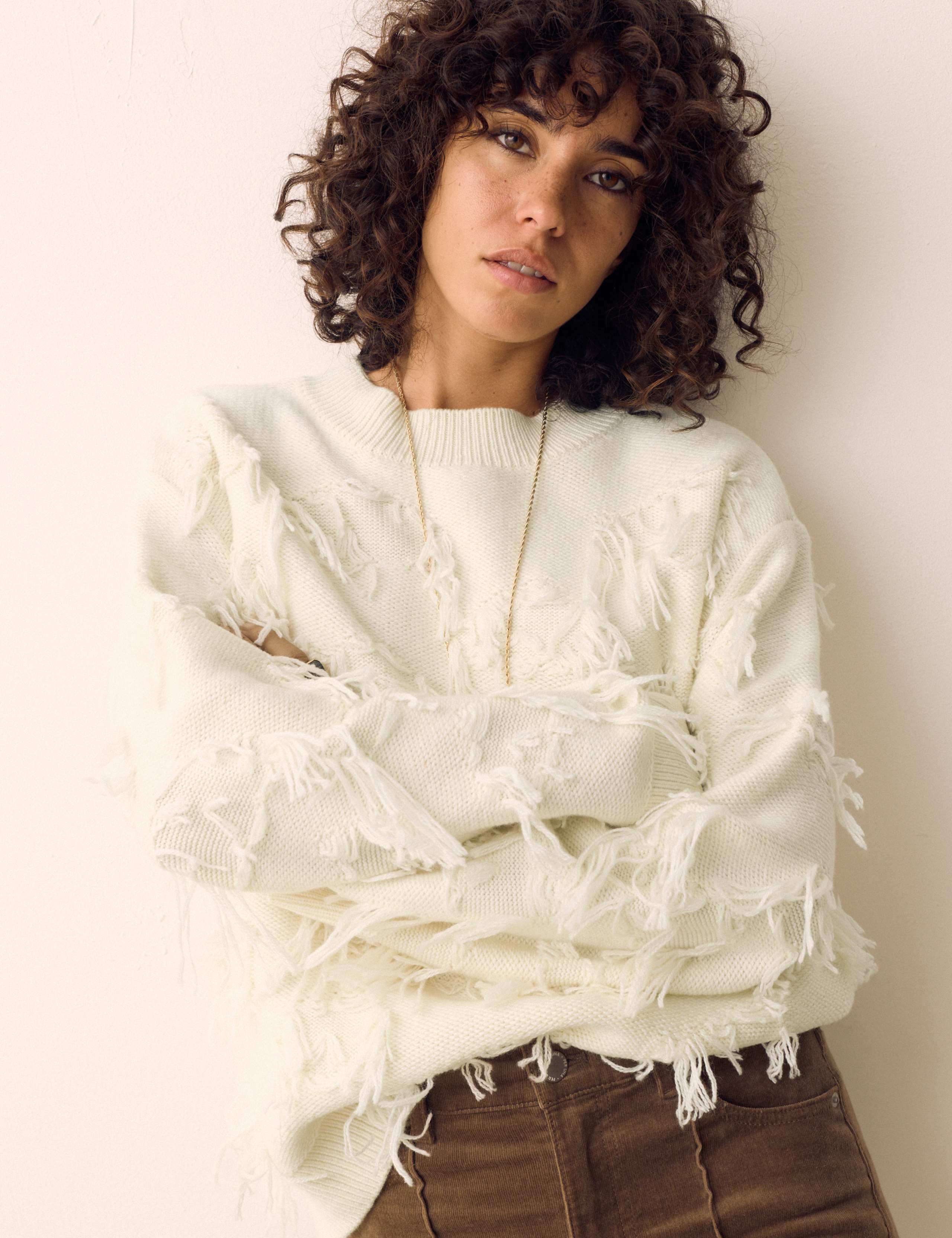 Fringe Detail Relaxed Jumper with Wool