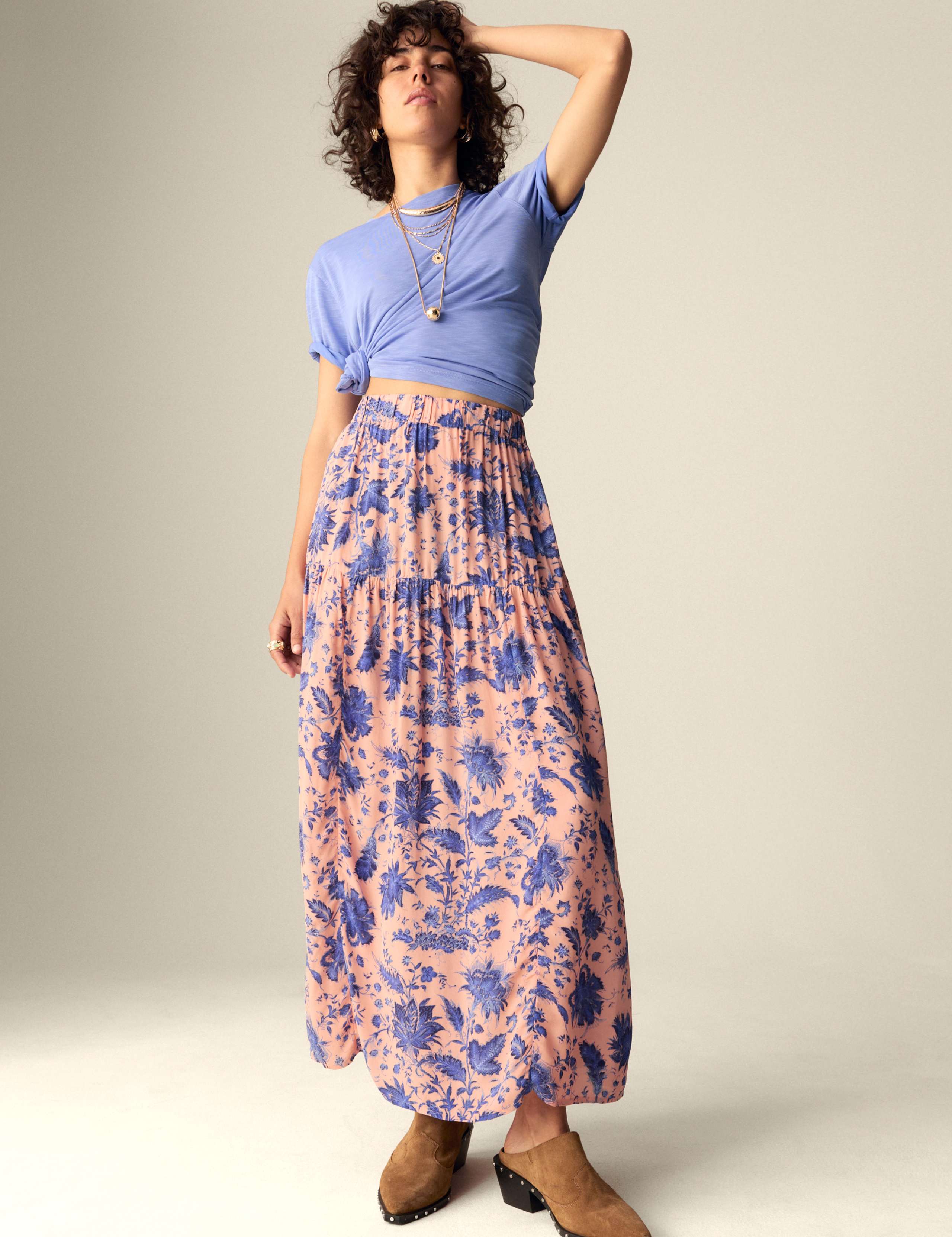 Floral Pleated Maxi Skirt