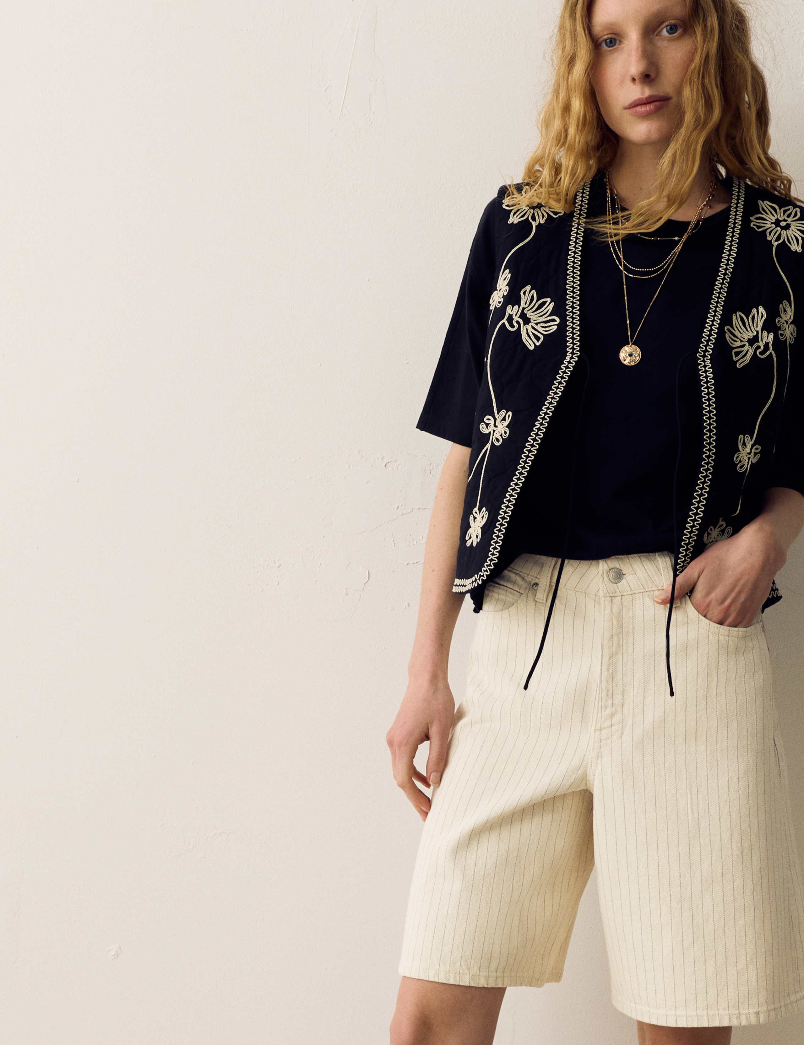 Cotton Rich Denim Striped Bermuda Shorts