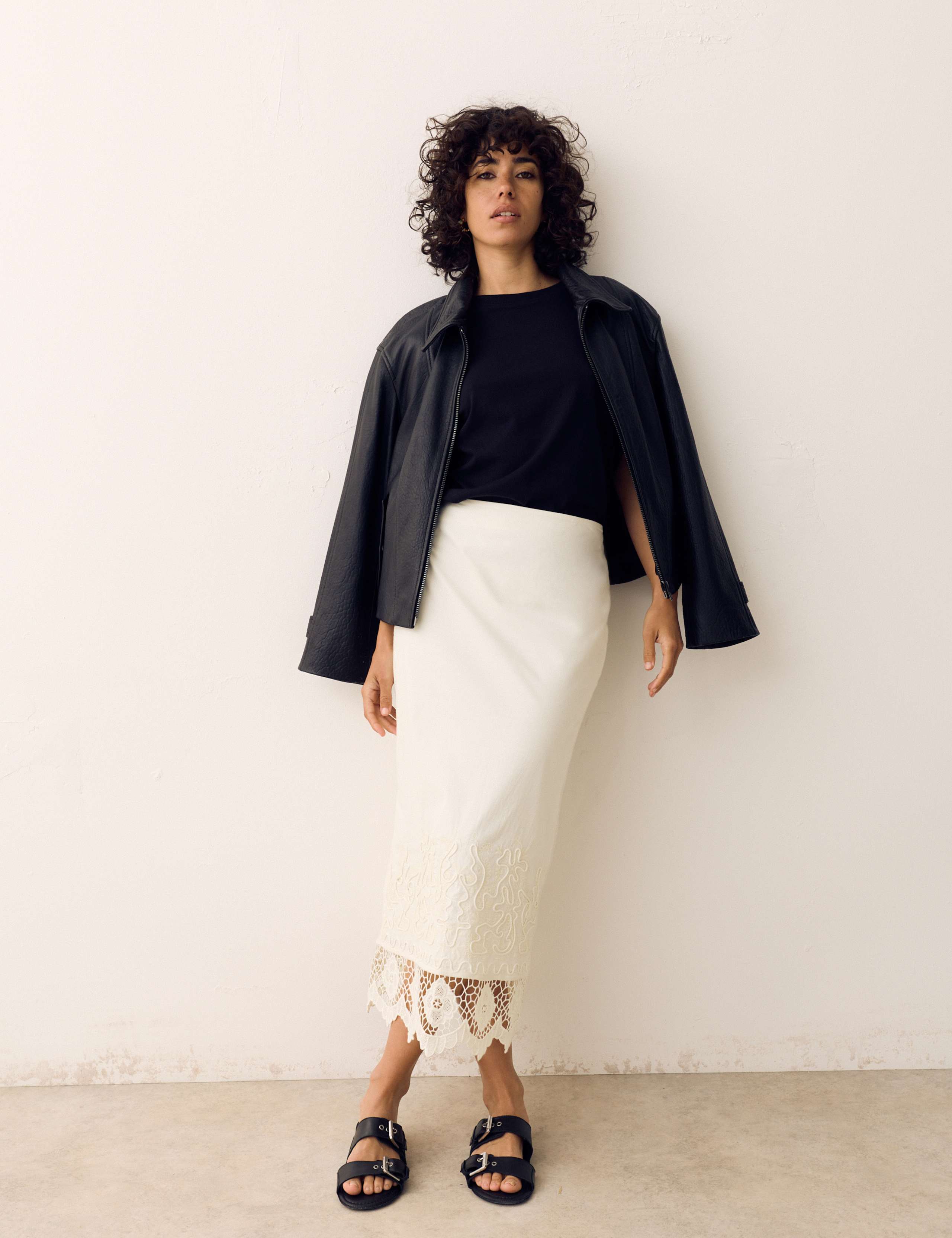 Pure Cotton Embroidered Midaxi Column Skirt