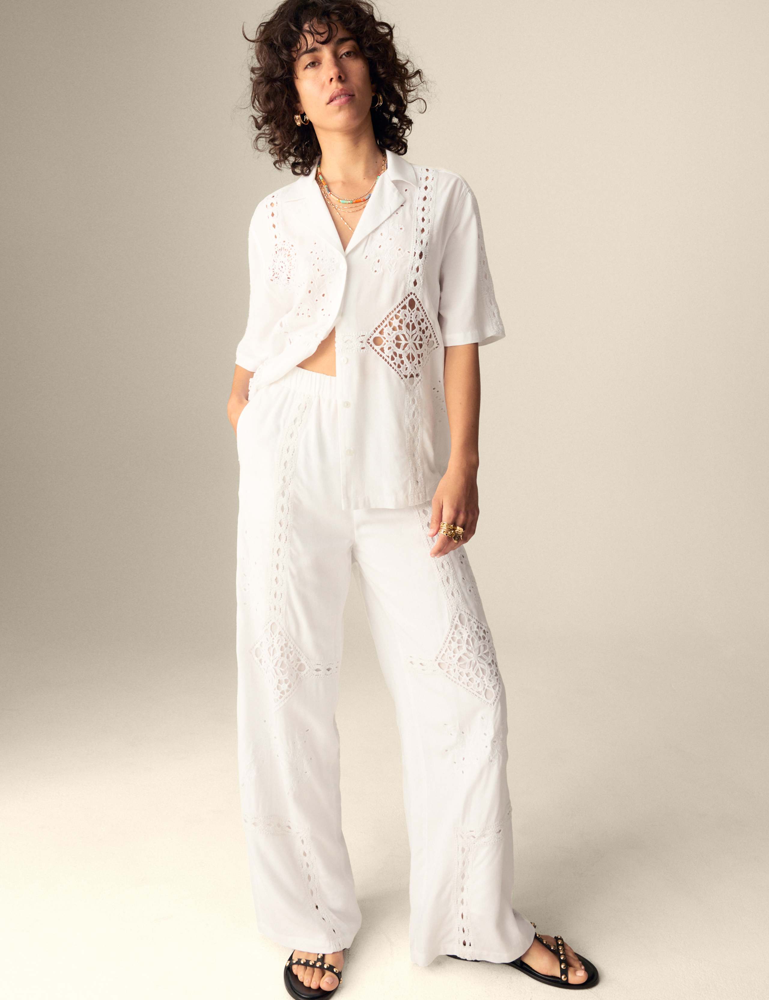 Embroidered Wide Leg Trousers