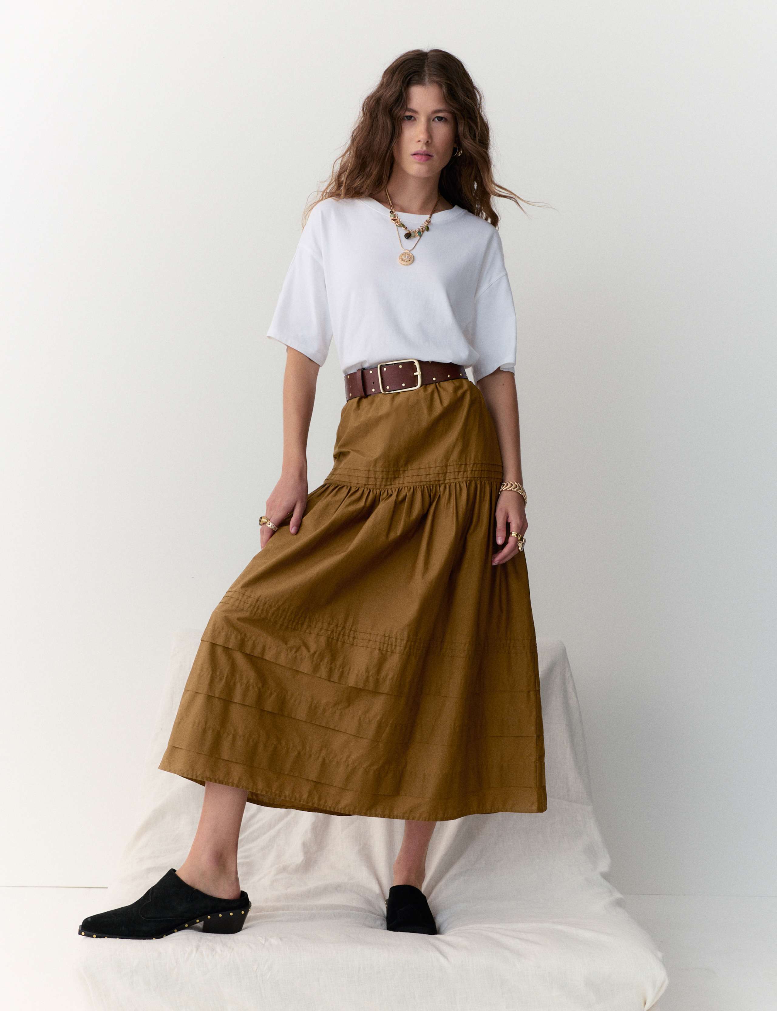 Pure Cotton Midaxi Tiered Skirt