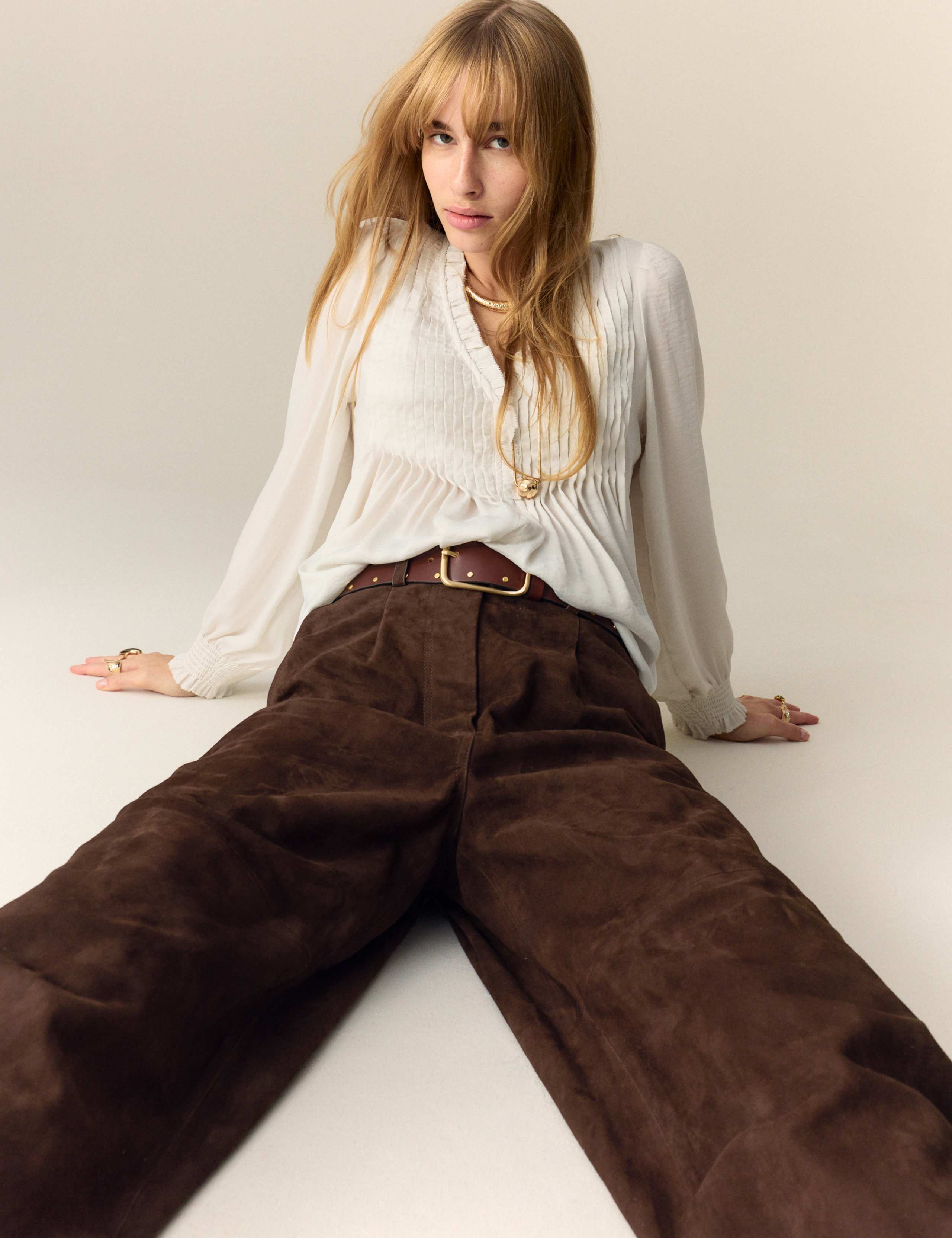 Suede Wide Leg Cropped Trousers
