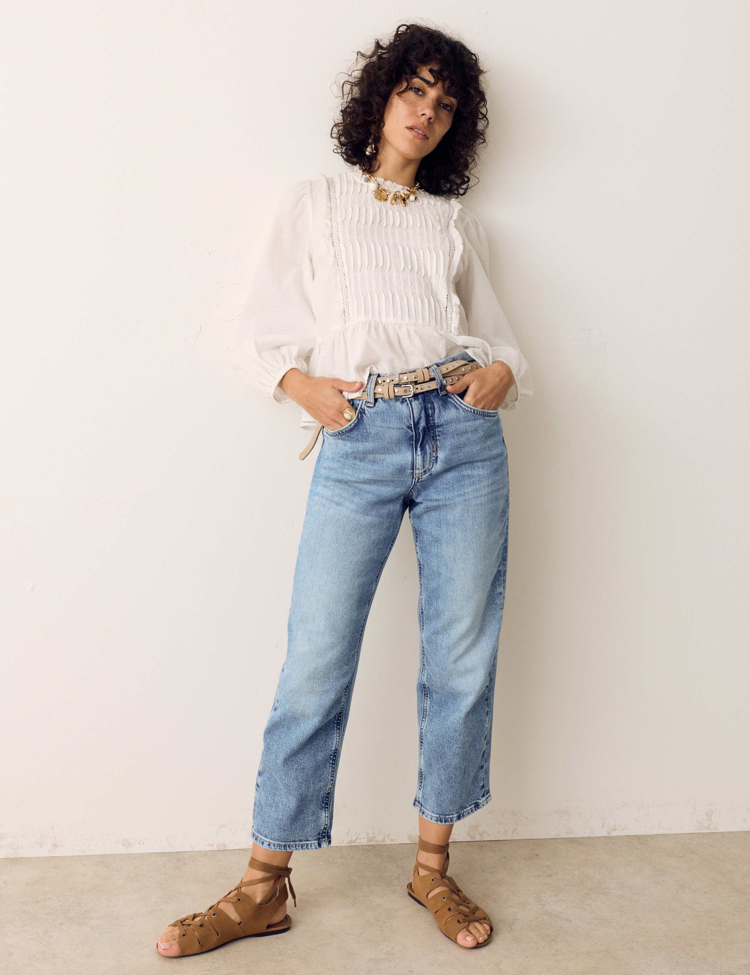 Girlfriend Mid Rise Turn Up Jeans with Lyocell