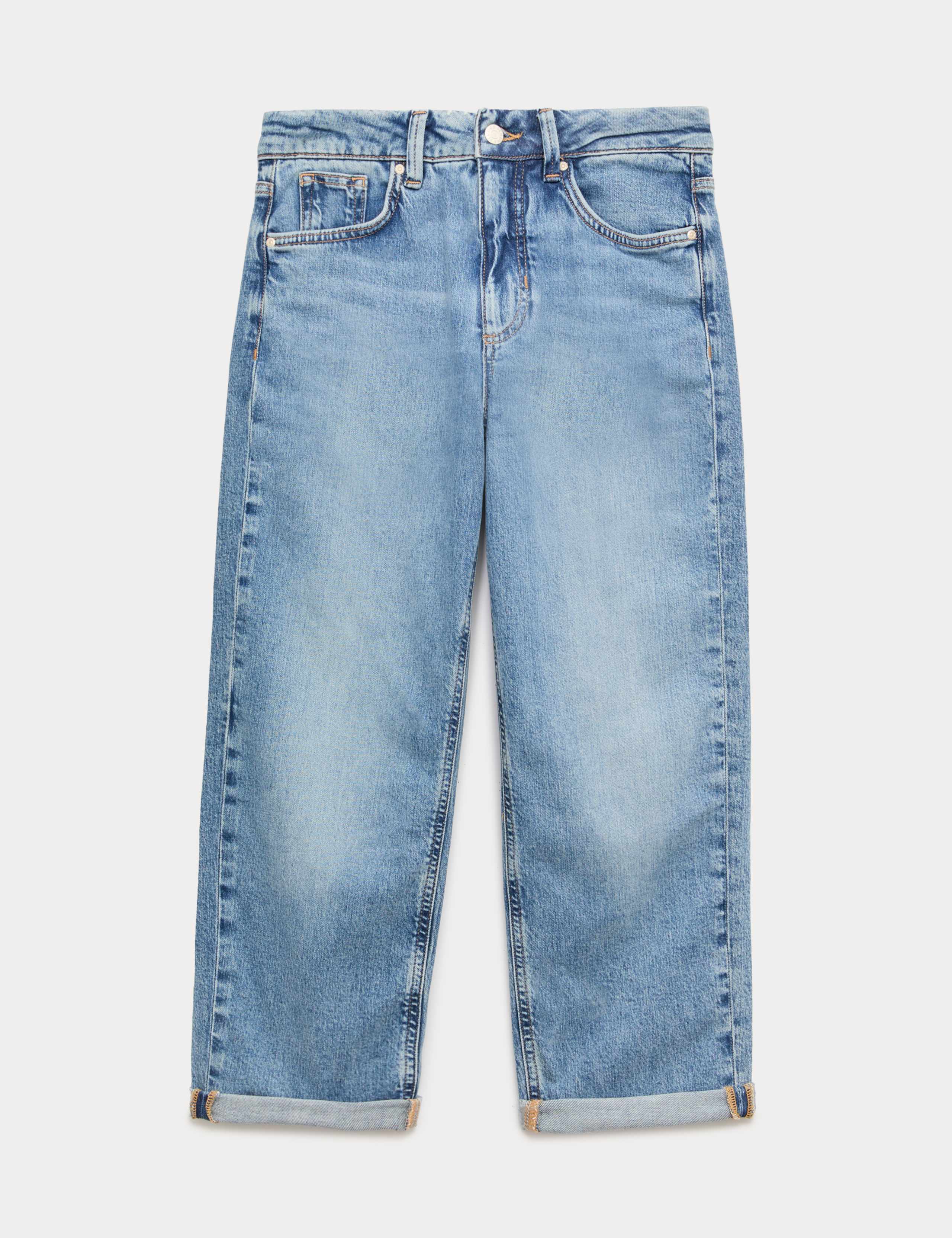 Girlfriend Mid Rise Turn Up Jeans with Lyocell