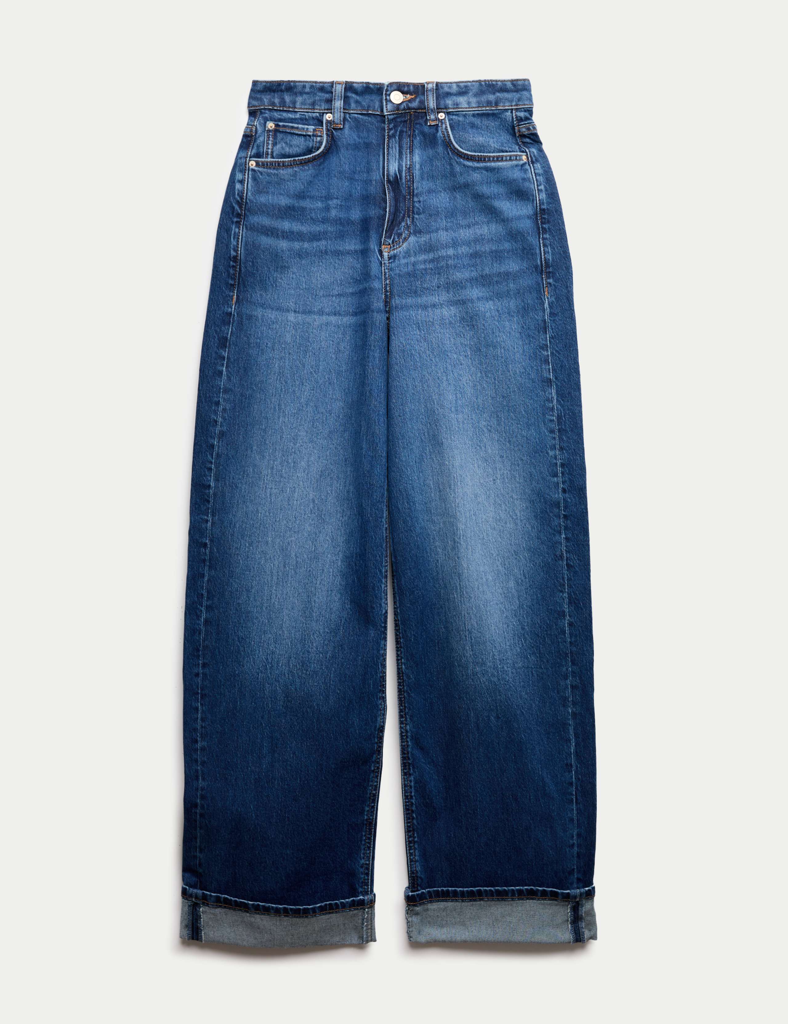 High Waisted Straight Leg Turn Up Jeans