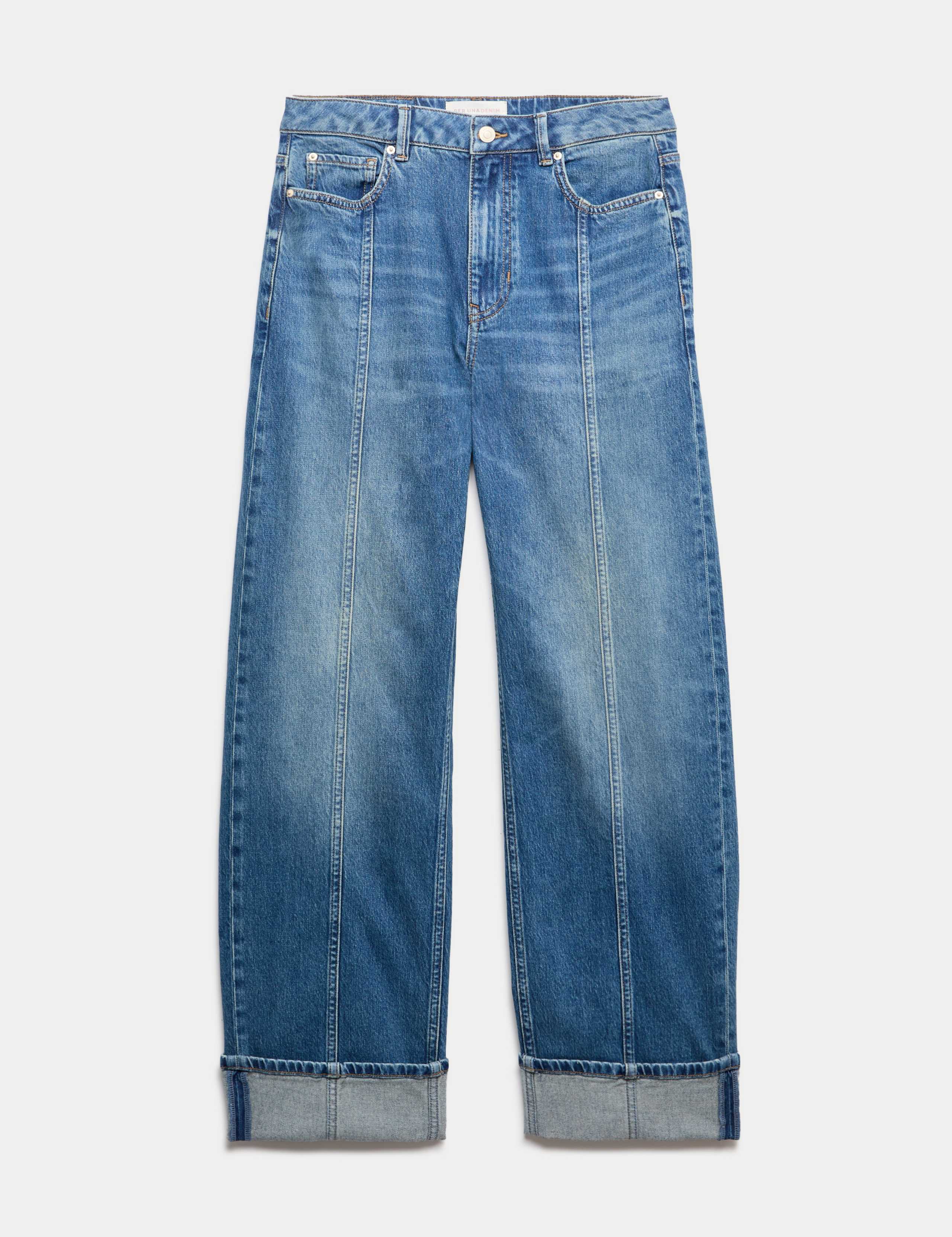 High Waisted Straight Leg Turn Up Jeans