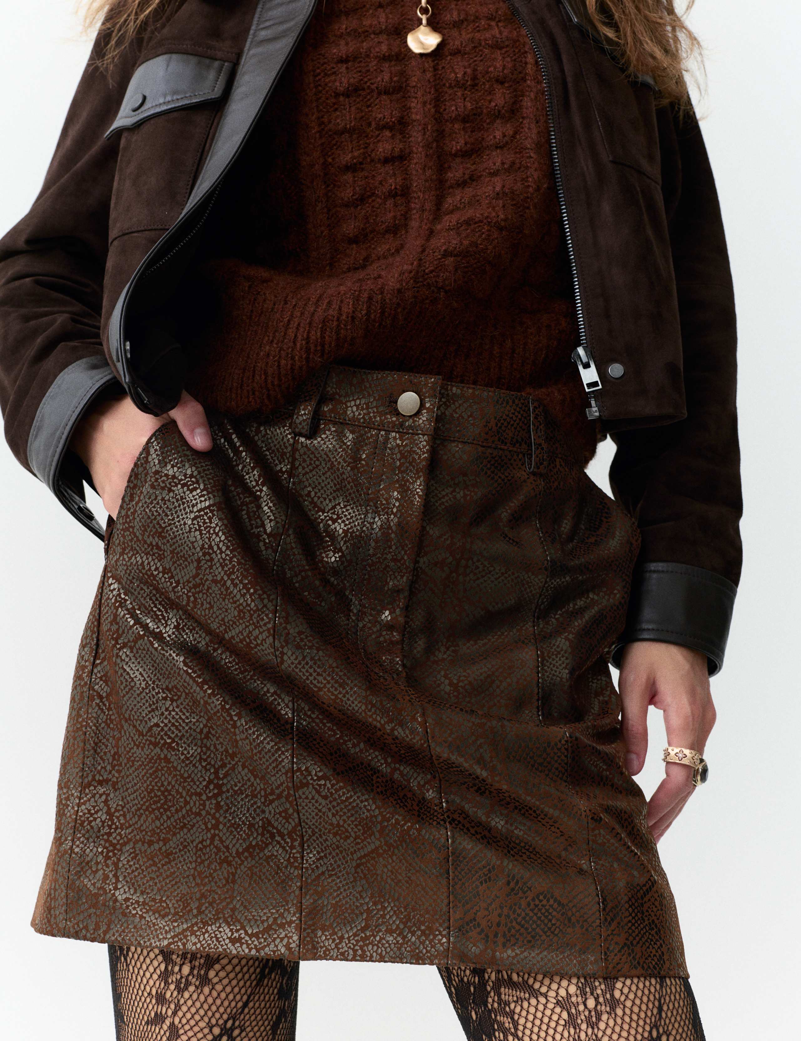 Leather Snake Print Mini Skirt