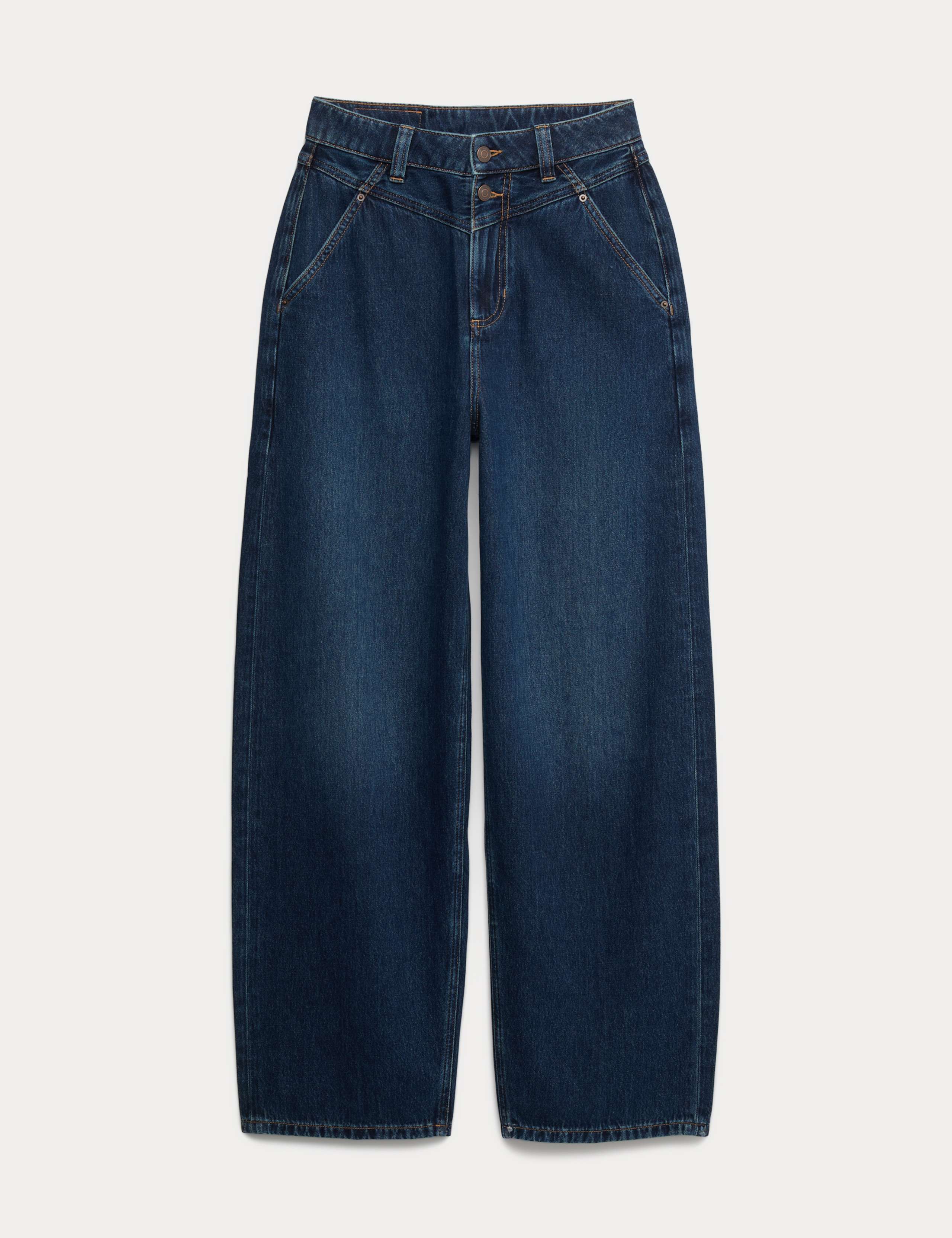 High Waisted Pleat Front Barrel Leg Jeans
