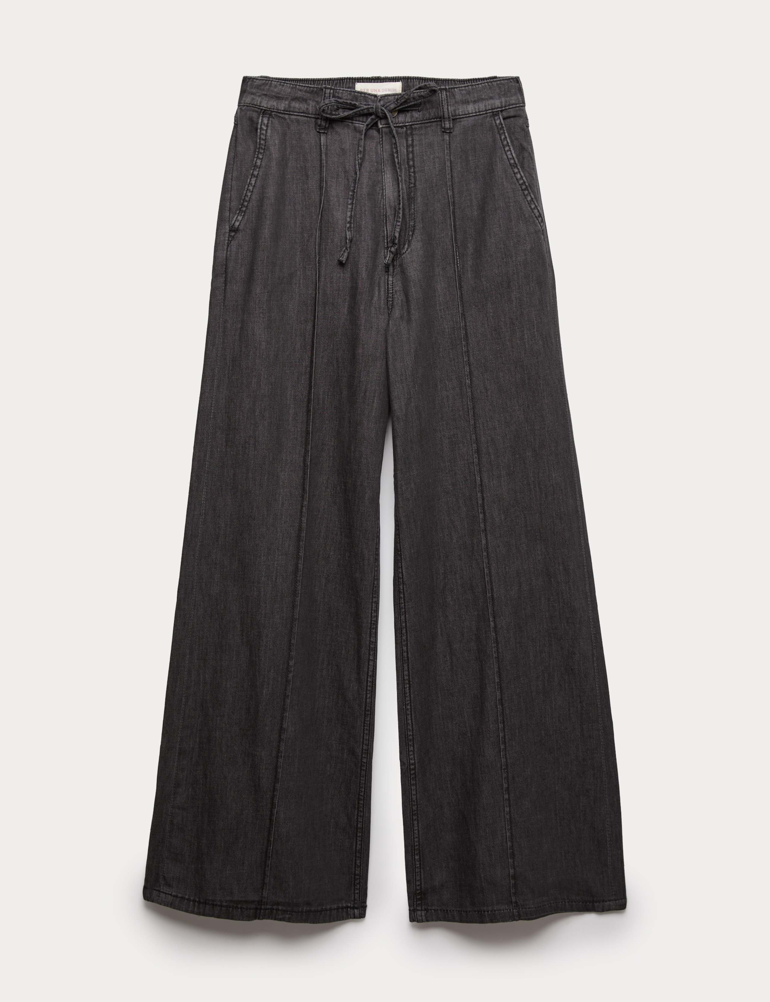 Denim Pintuck Wide Leg Jeans