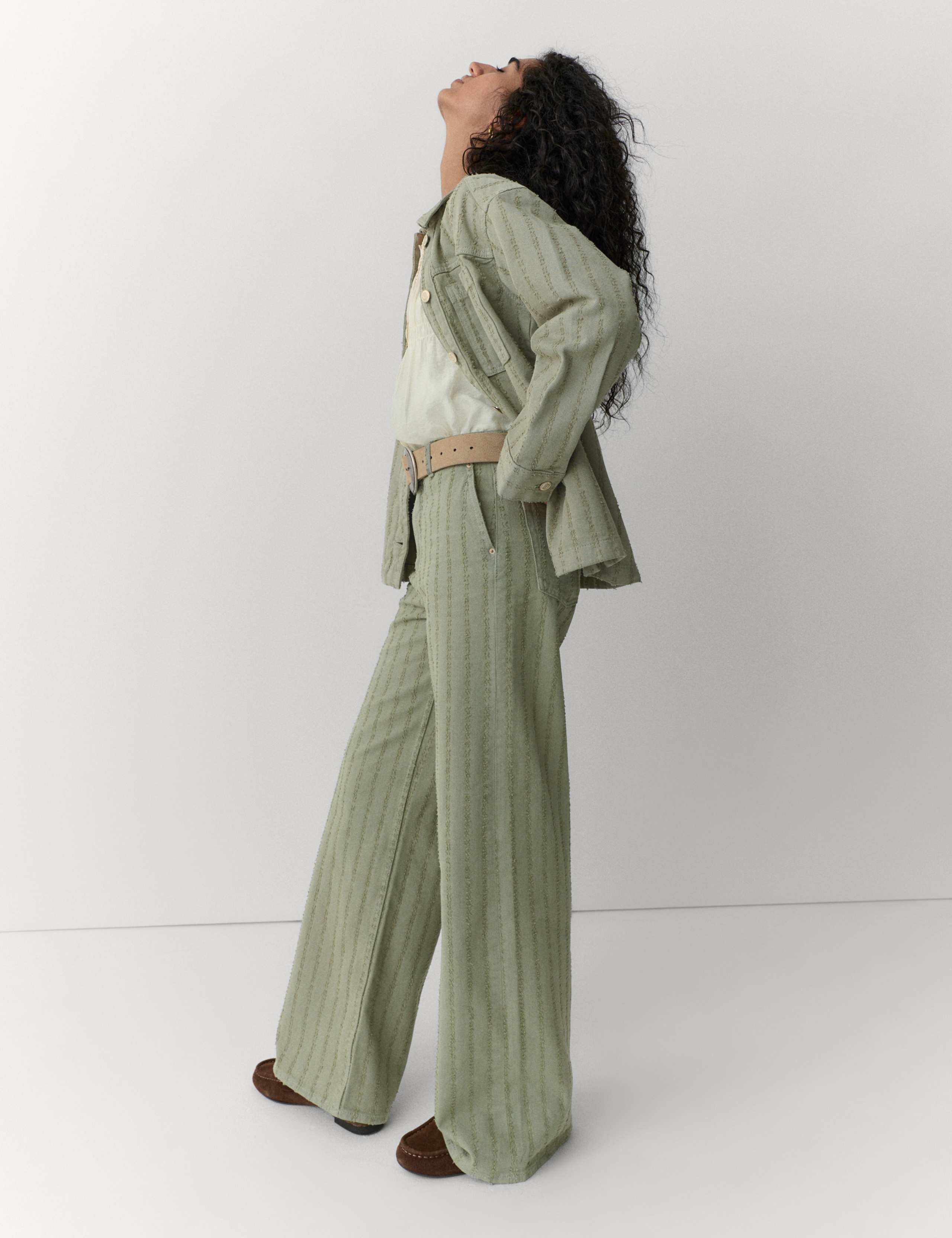 Pure Cotton Textured Denim Wide Leg Jeans