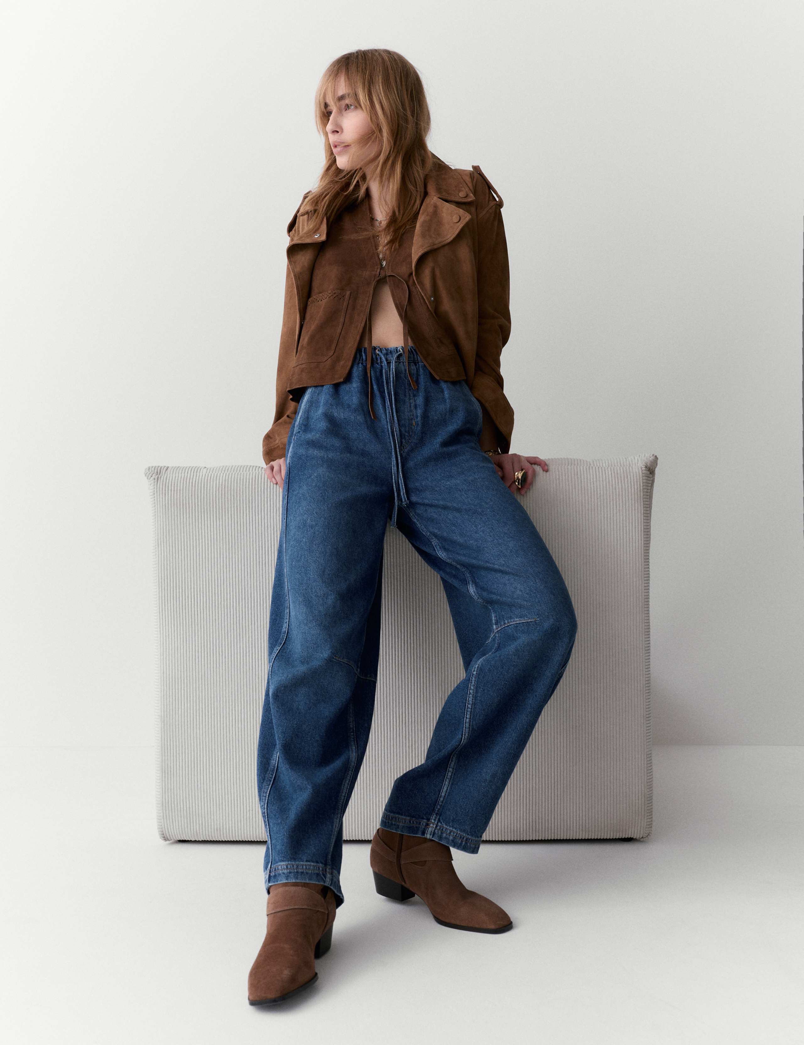 High Waisted Barrel Ankle Grazer Jeans