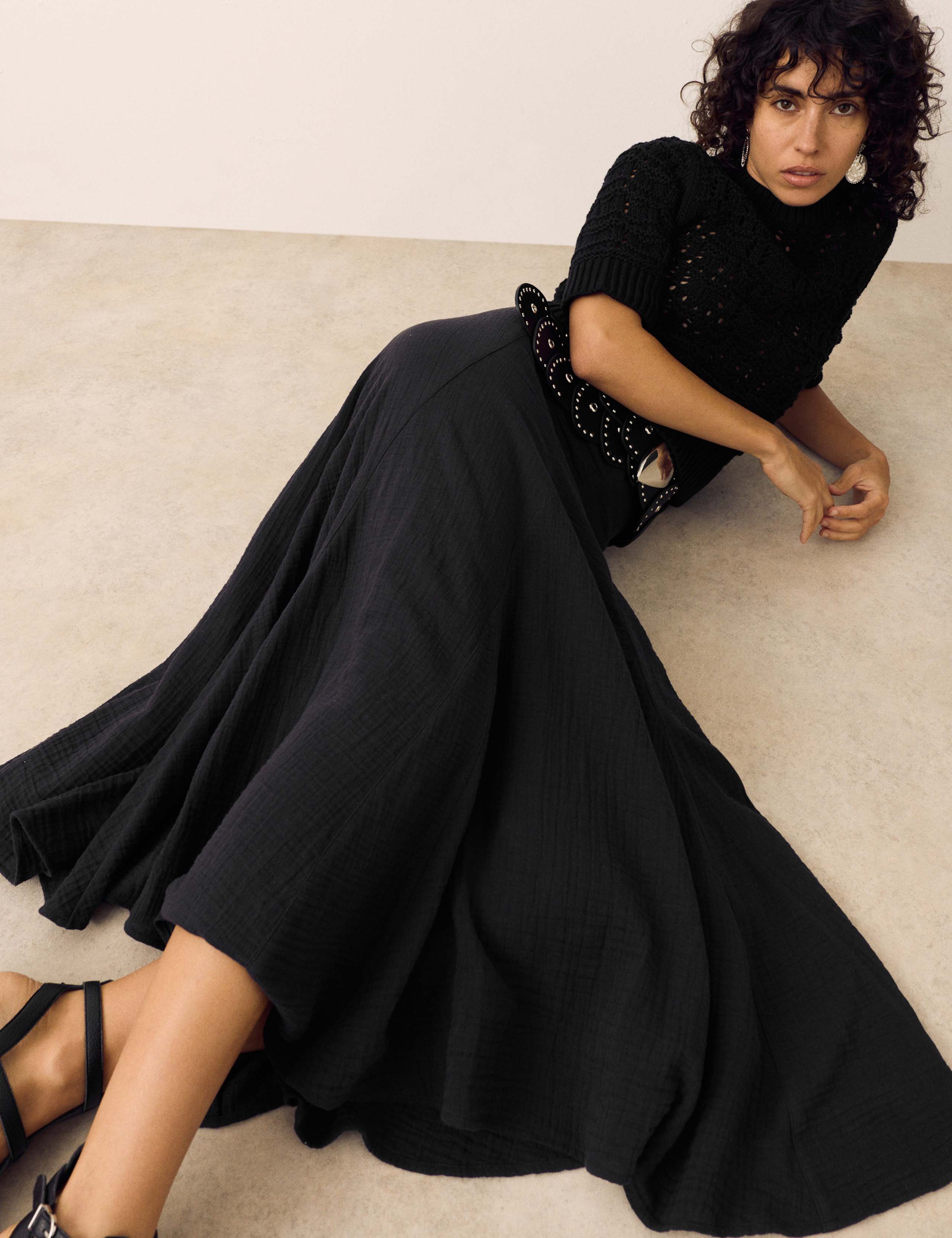 Pure Cotton Double Cloth Midaxi A-Line Skirt