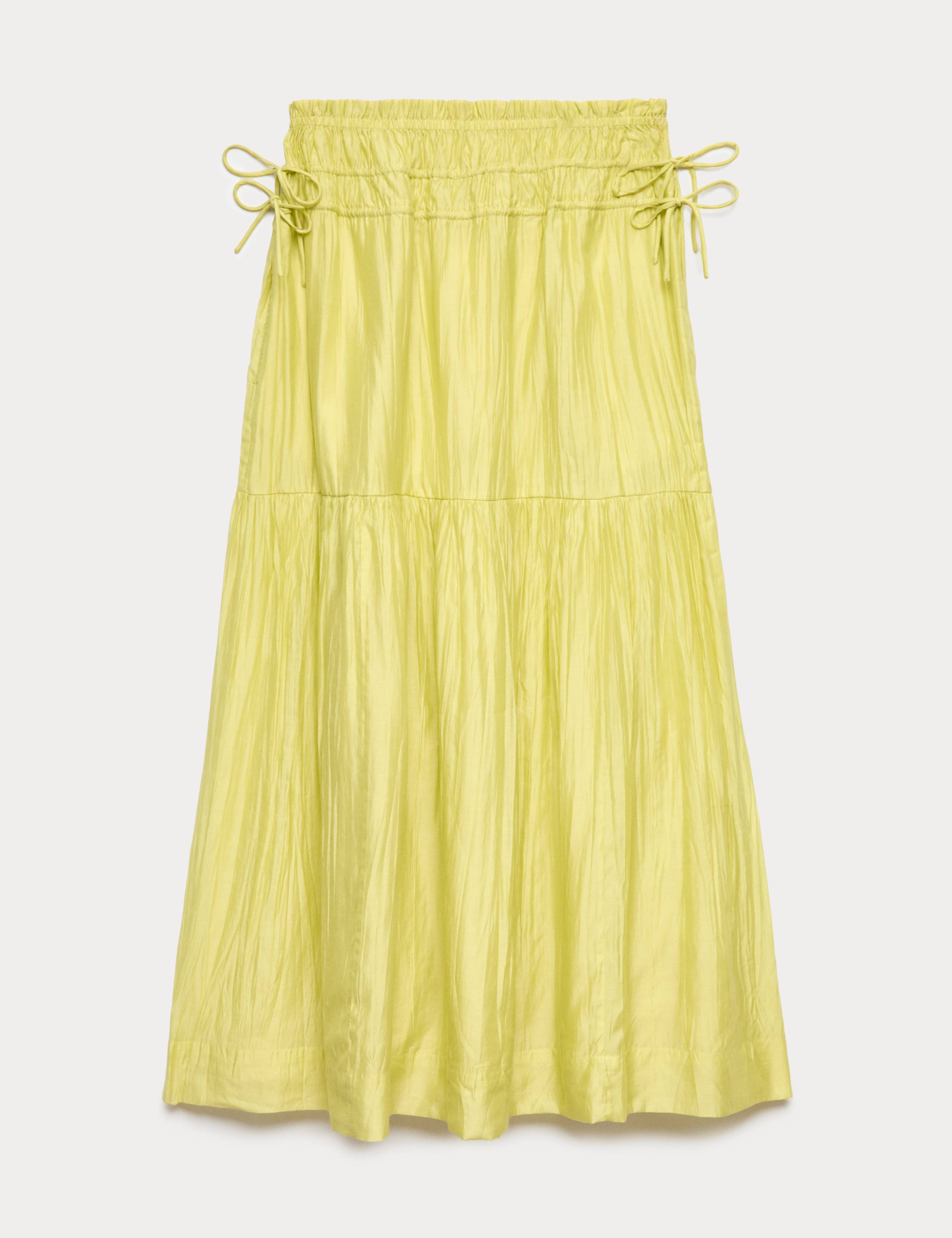 Ruched Waist Midi Tiered Skirt