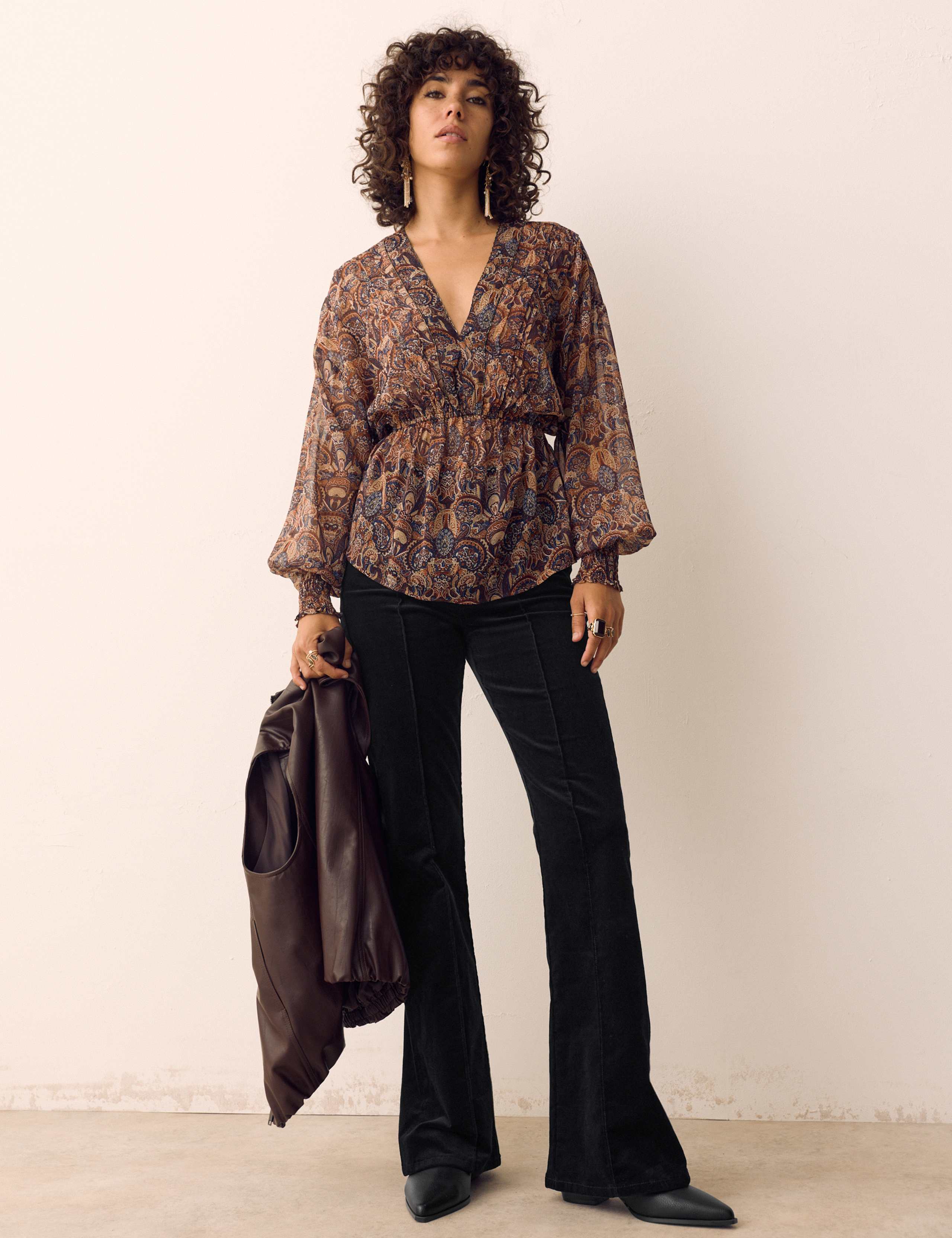Cotton Rich Cord Pintuck Flared Jeans
