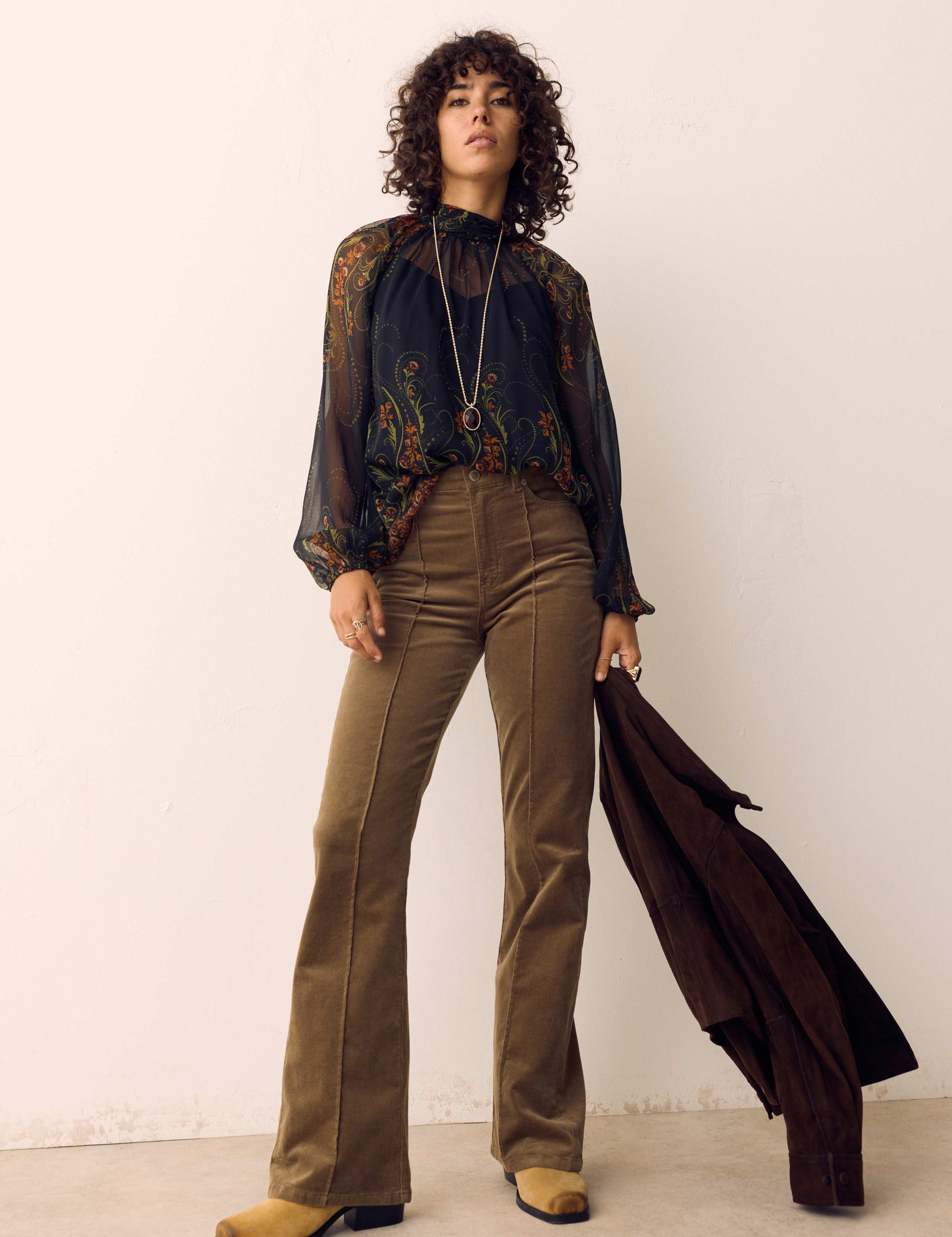 Cotton Rich Cord Pintuck Flared Jeans