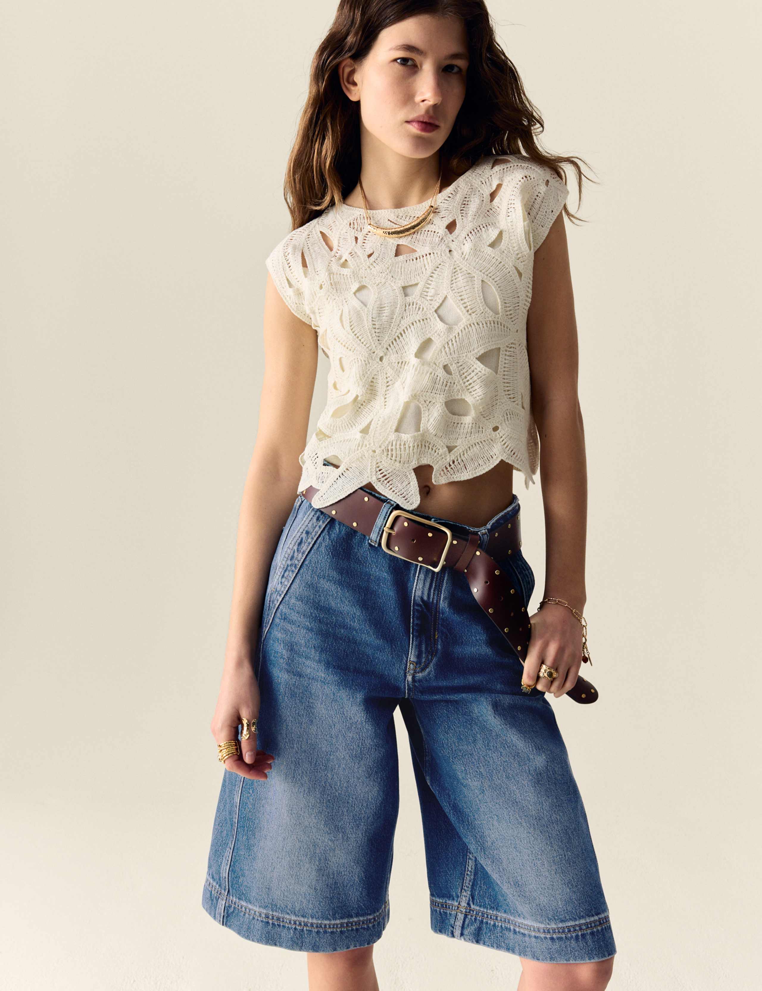 Denim High Waisted Bermuda Shorts