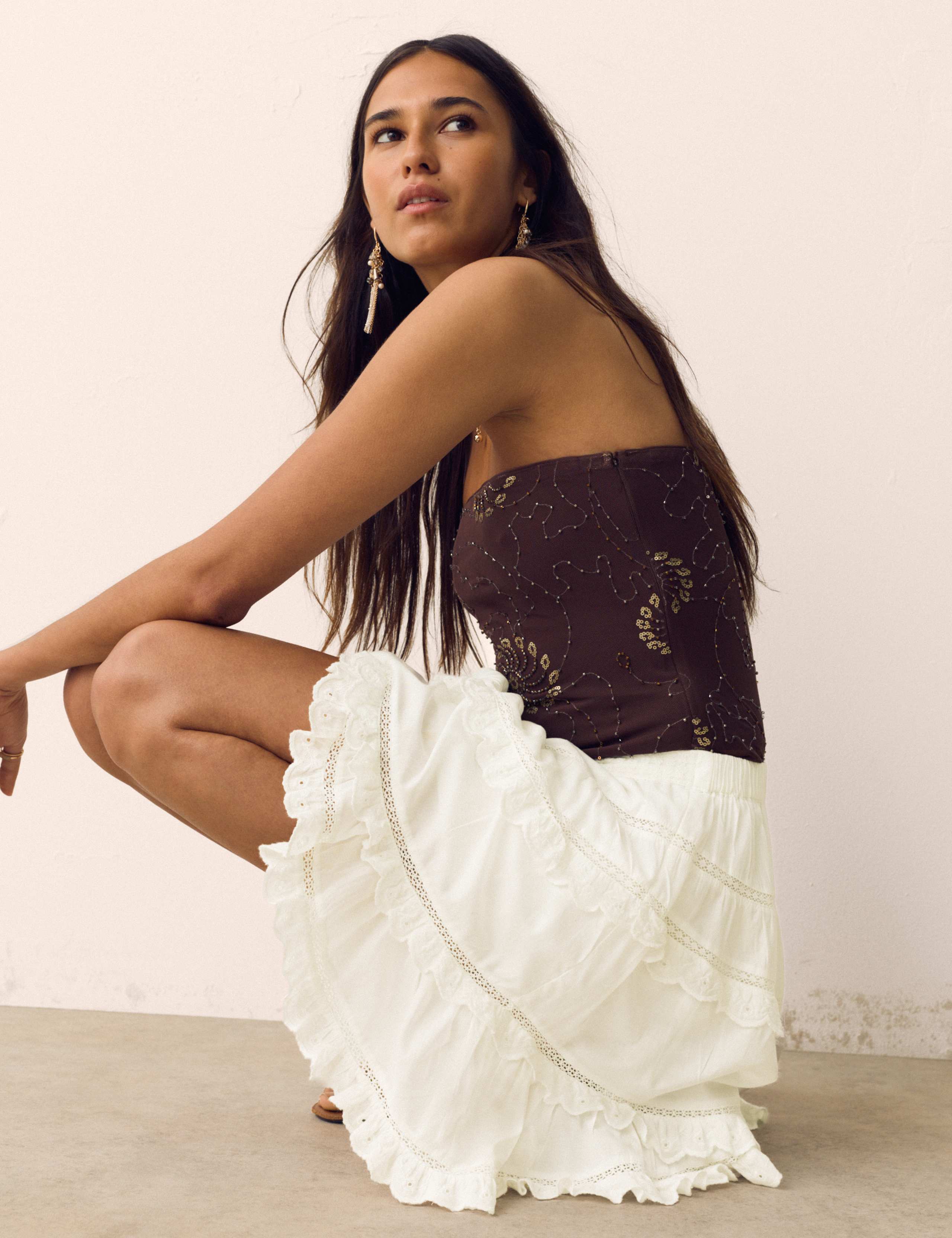 Pure Cotton Lace Mini Tiered Skirt