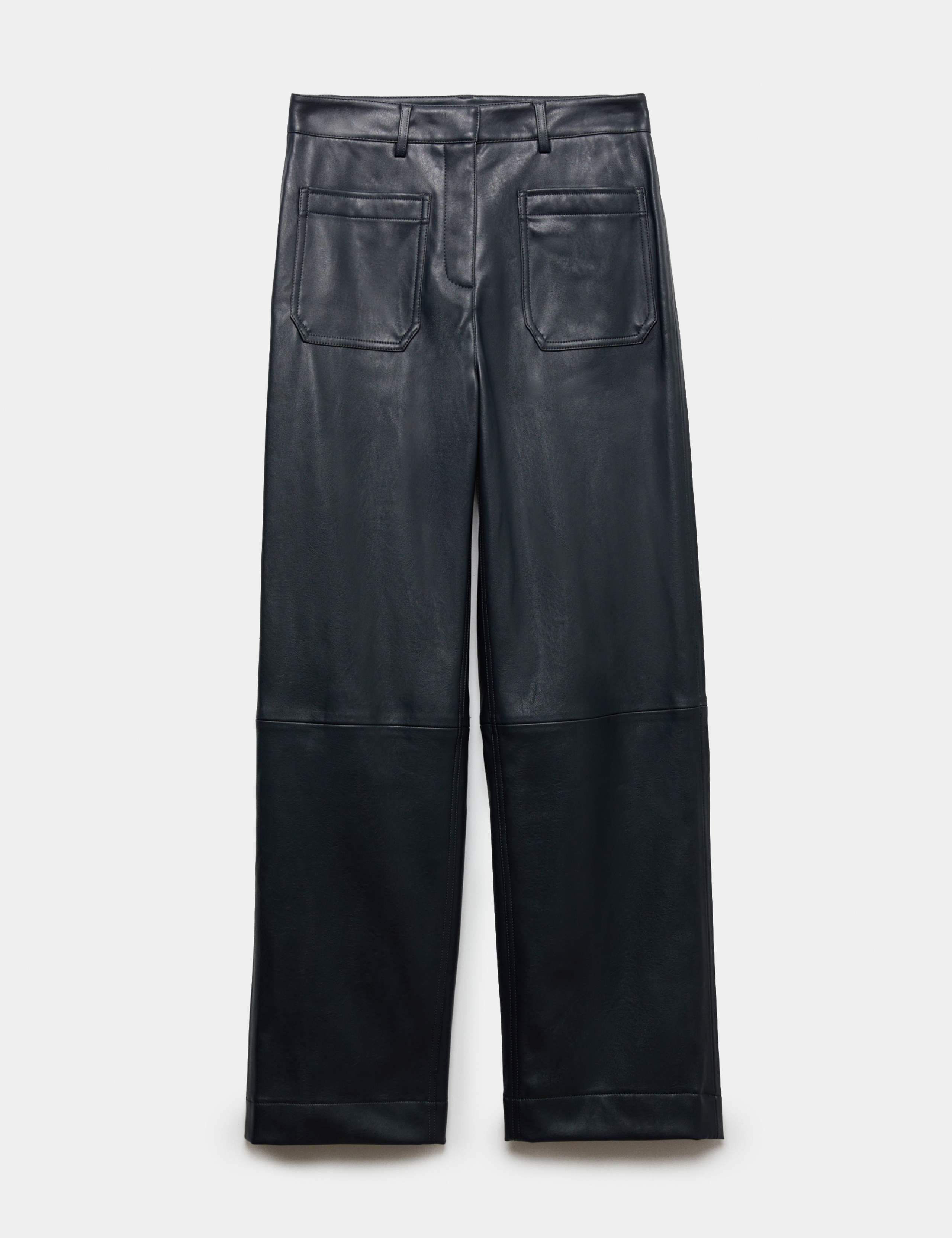 Leather Look Patch Pocket Straight Leg Trousers