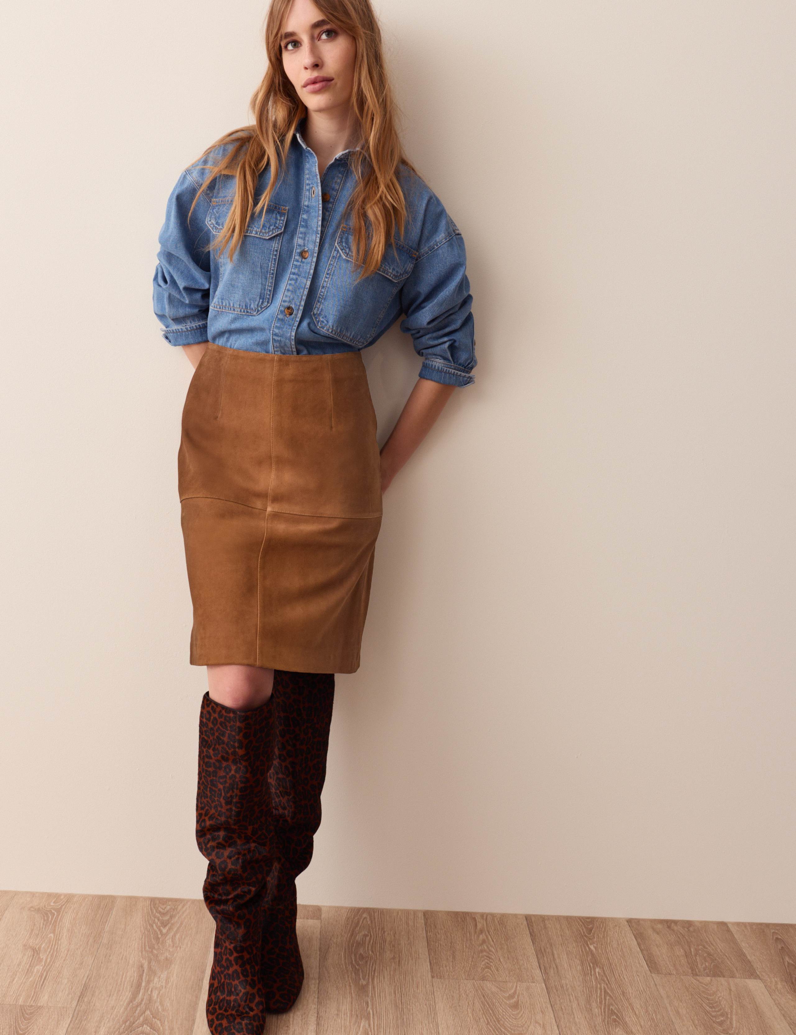 Suede Knee Length A-Line Skirt