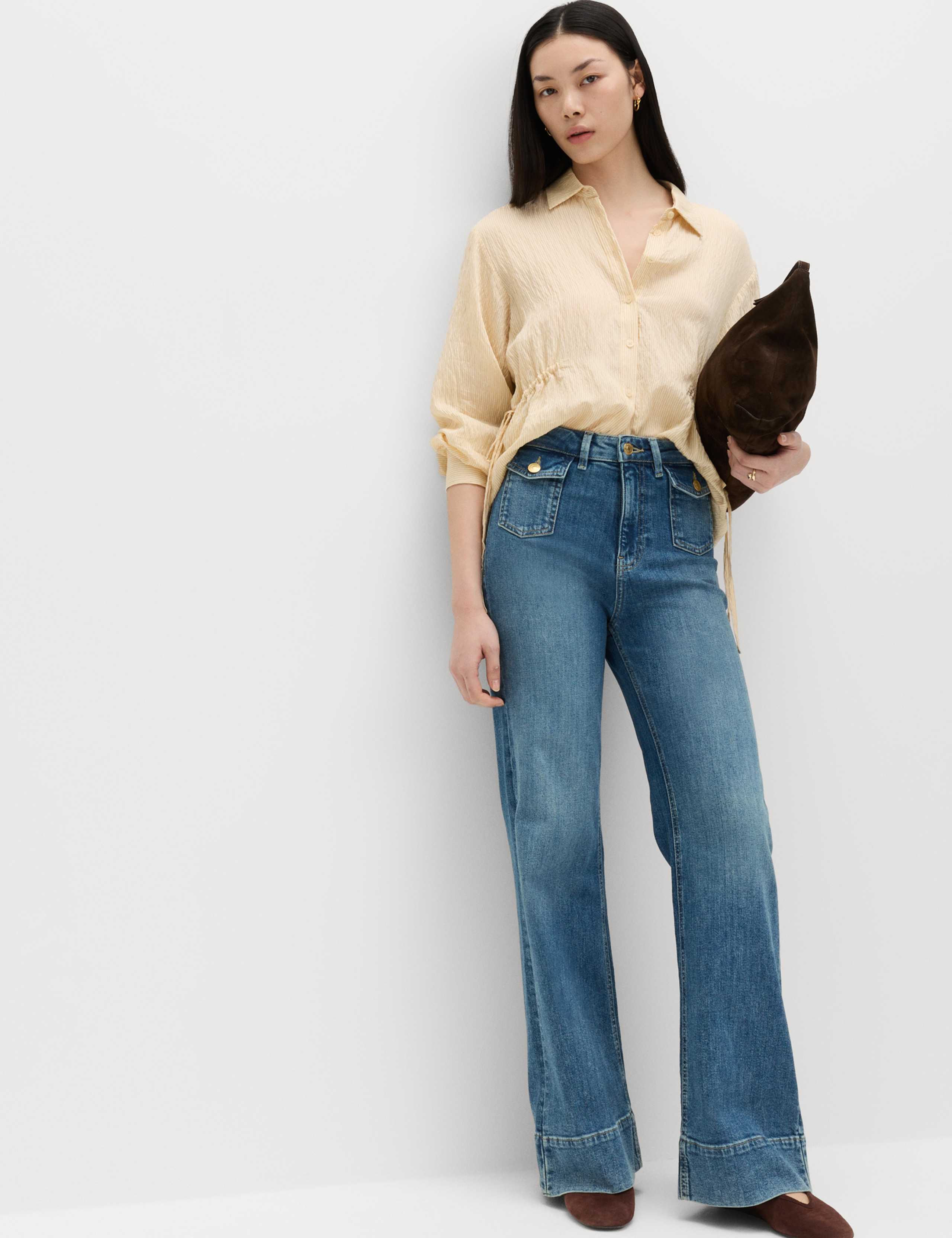 High Waisted Patch Pocket Flared Jeans