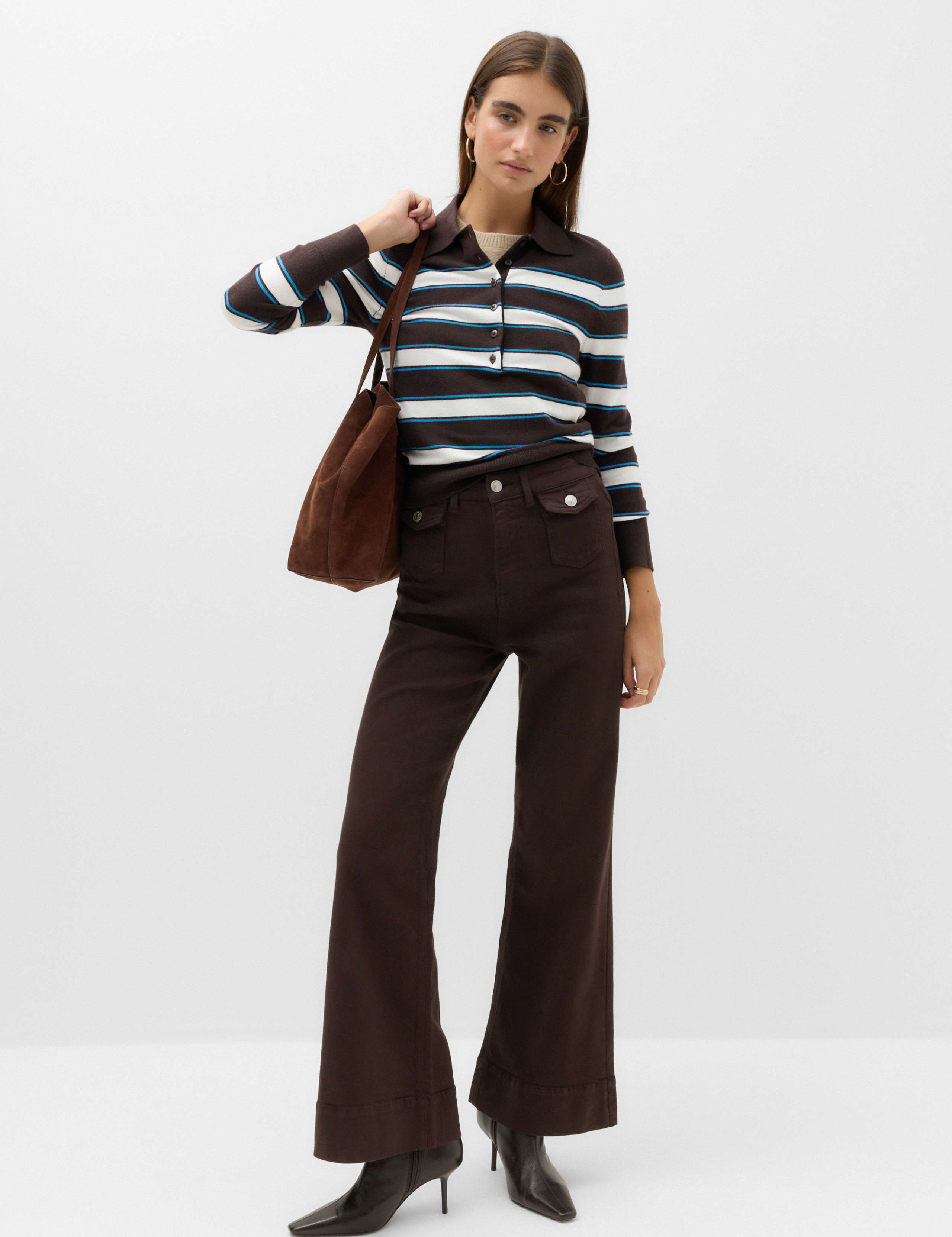 High Waisted Patch Pocket Flared Jeans