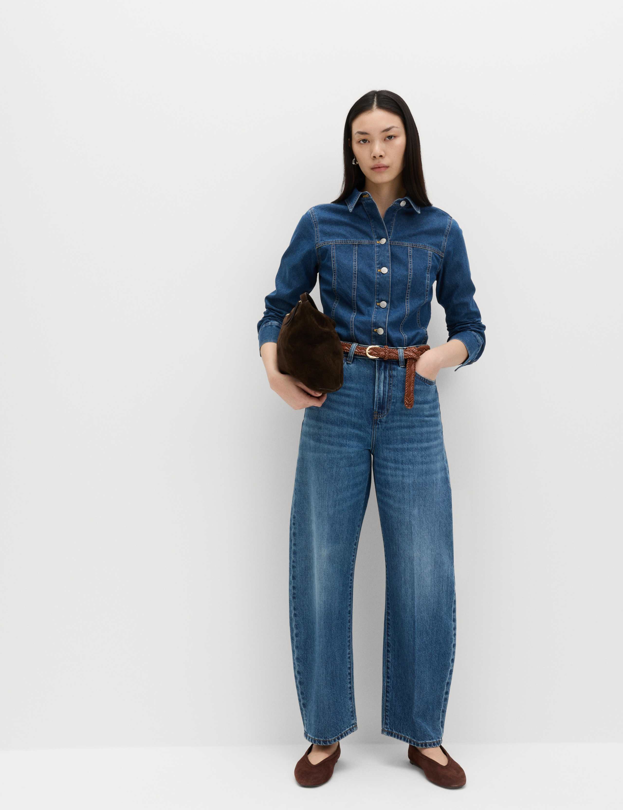 High Waisted Crease Front Barrel Jeans