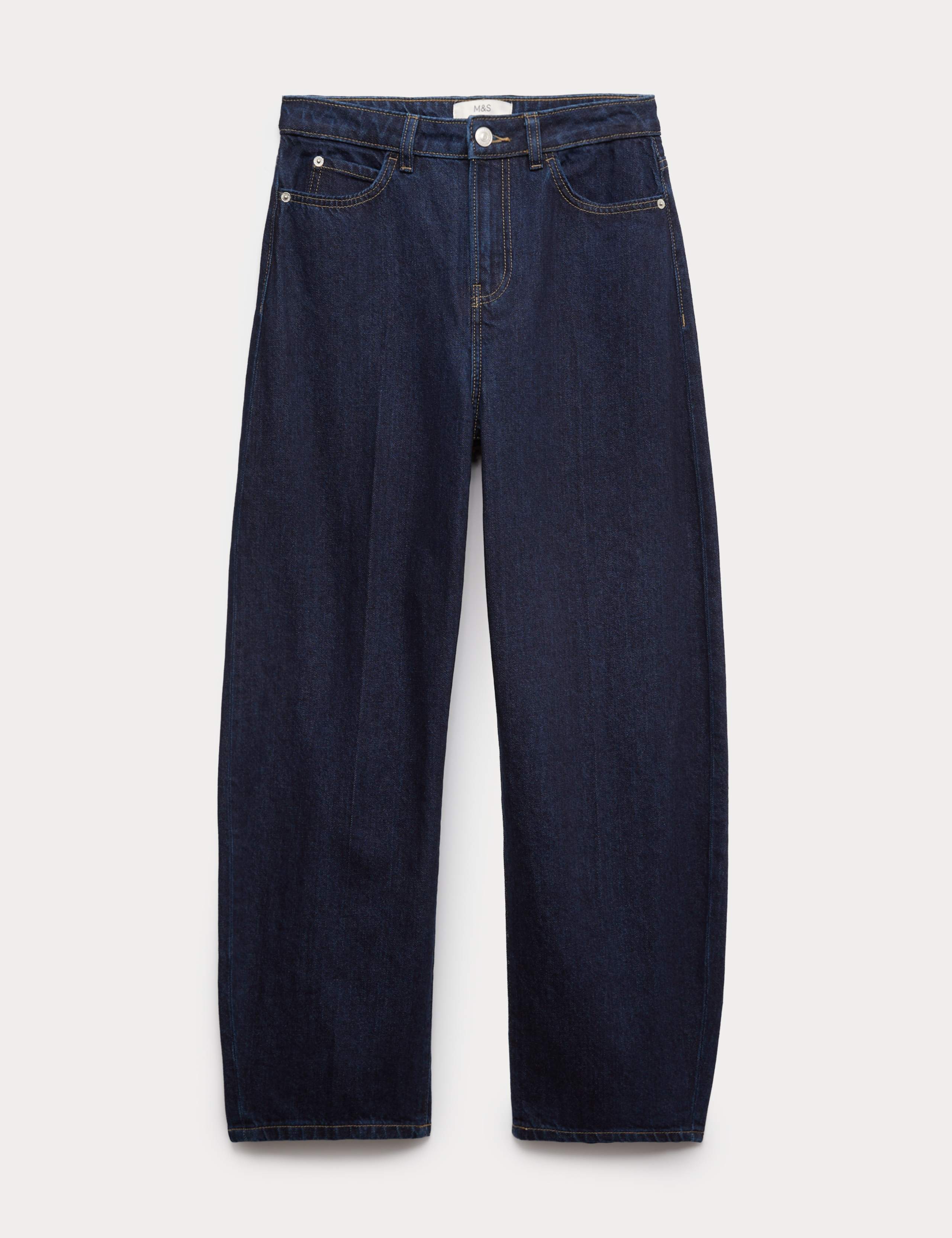 High Waisted Crease Front Barrel Jeans