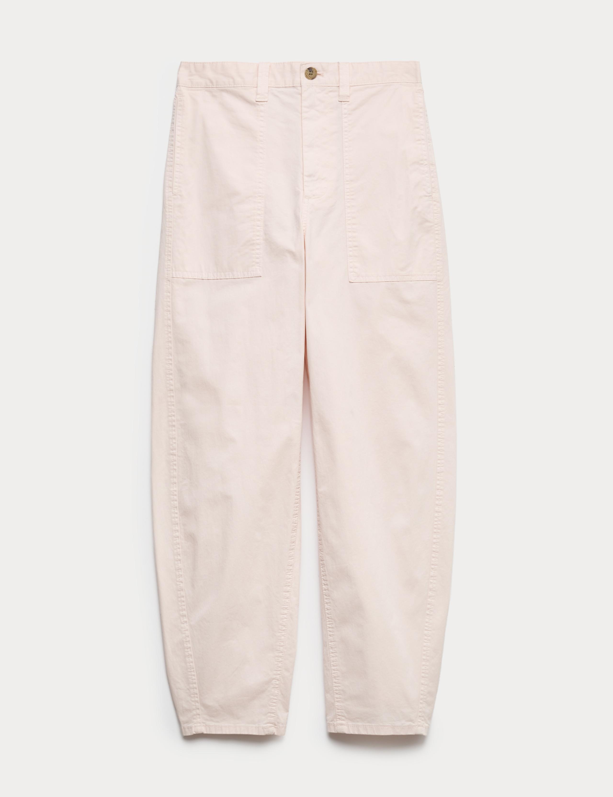 Cotton Rich Barrel Leg Trousers